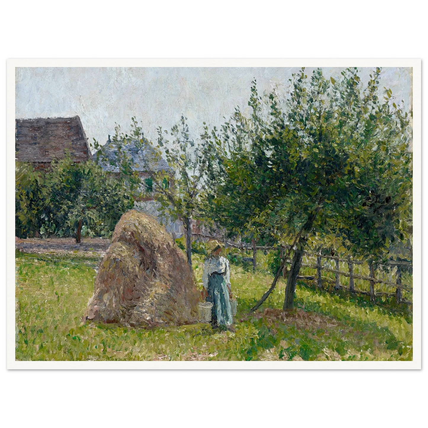 Apple Trees in Eragny, Sunny Morning (1903) Art Print | Camille Pissarro - Framed Poster - 30x40 cm / 12x16″ - Black frame