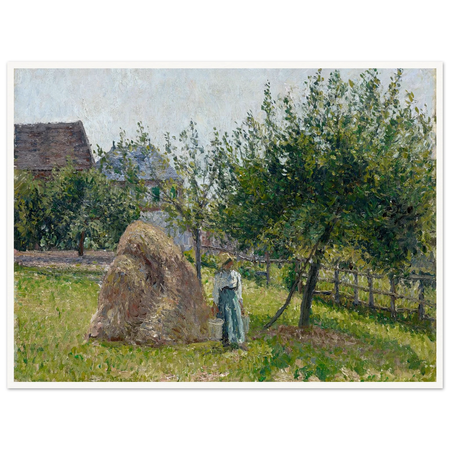 Apple Trees in Eragny, Sunny Morning (1903) Art Print | Camille Pissarro - Framed Poster - 30x40 cm / 12x16″ - Black frame
