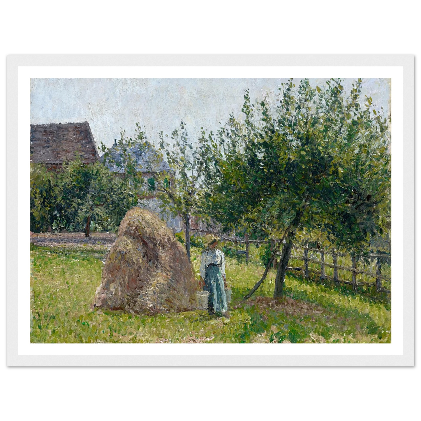 Apple Trees in Eragny, Sunny Morning (1903) Art Print | Camille Pissarro - Framed Poster - 30x40 cm / 12x16″ - Black frame