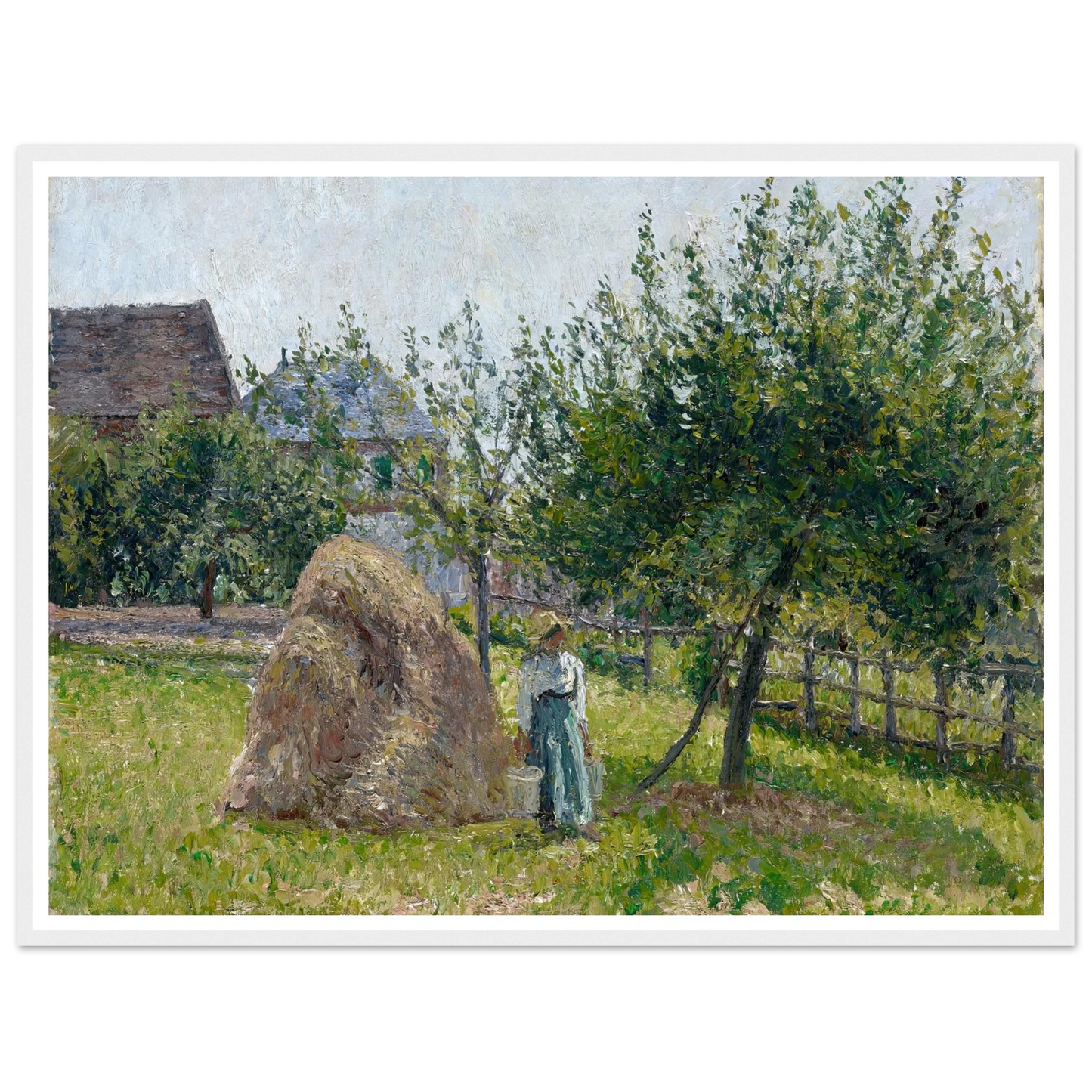 Apple Trees in Eragny, Sunny Morning (1903) Art Print | Camille Pissarro - Framed Poster - 30x40 cm / 12x16″ - Black frame