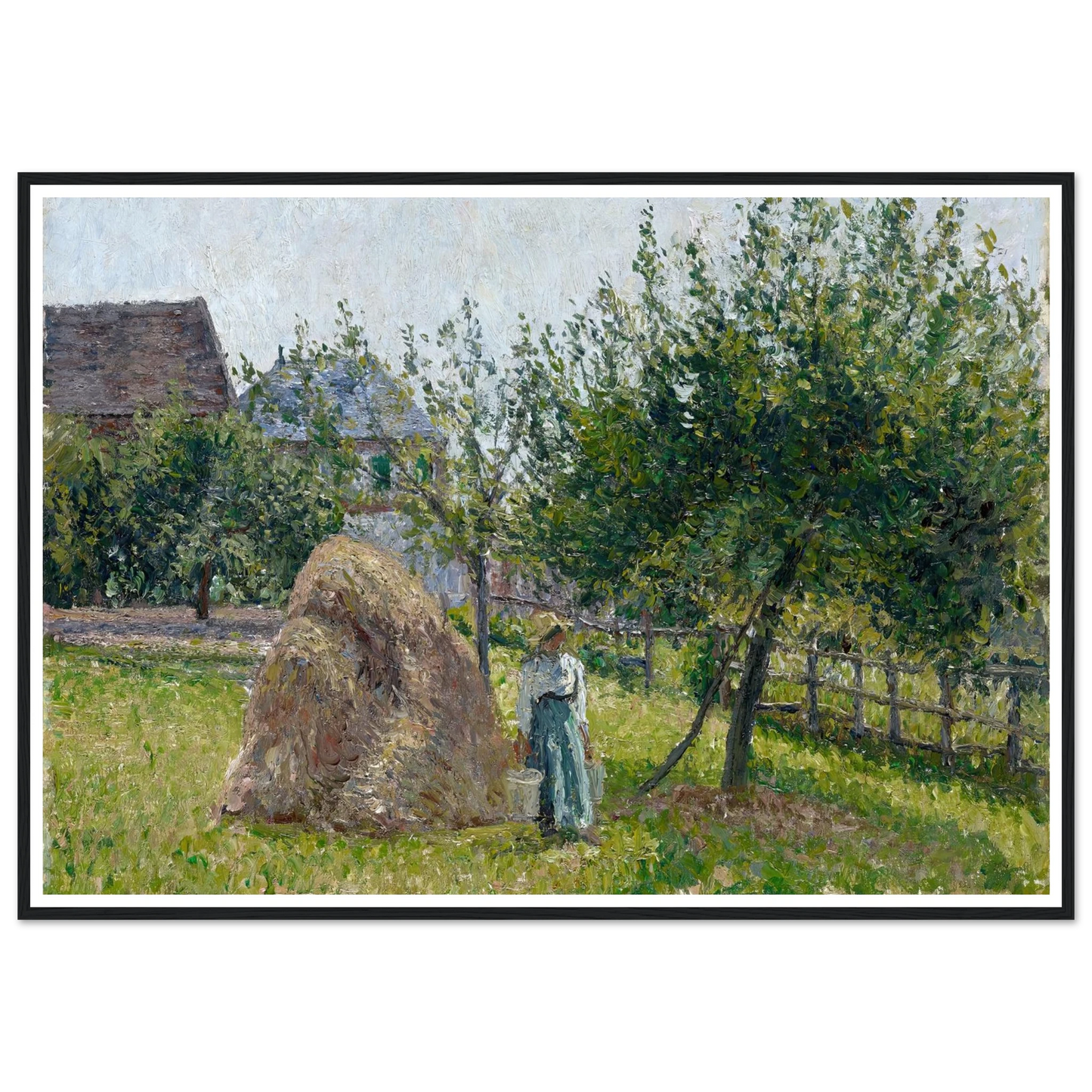 Apple Trees in Eragny, Sunny Morning (1903) Art Print | Camille Pissarro - Framed Poster - 30x40 cm / 12x16″ - Black frame
