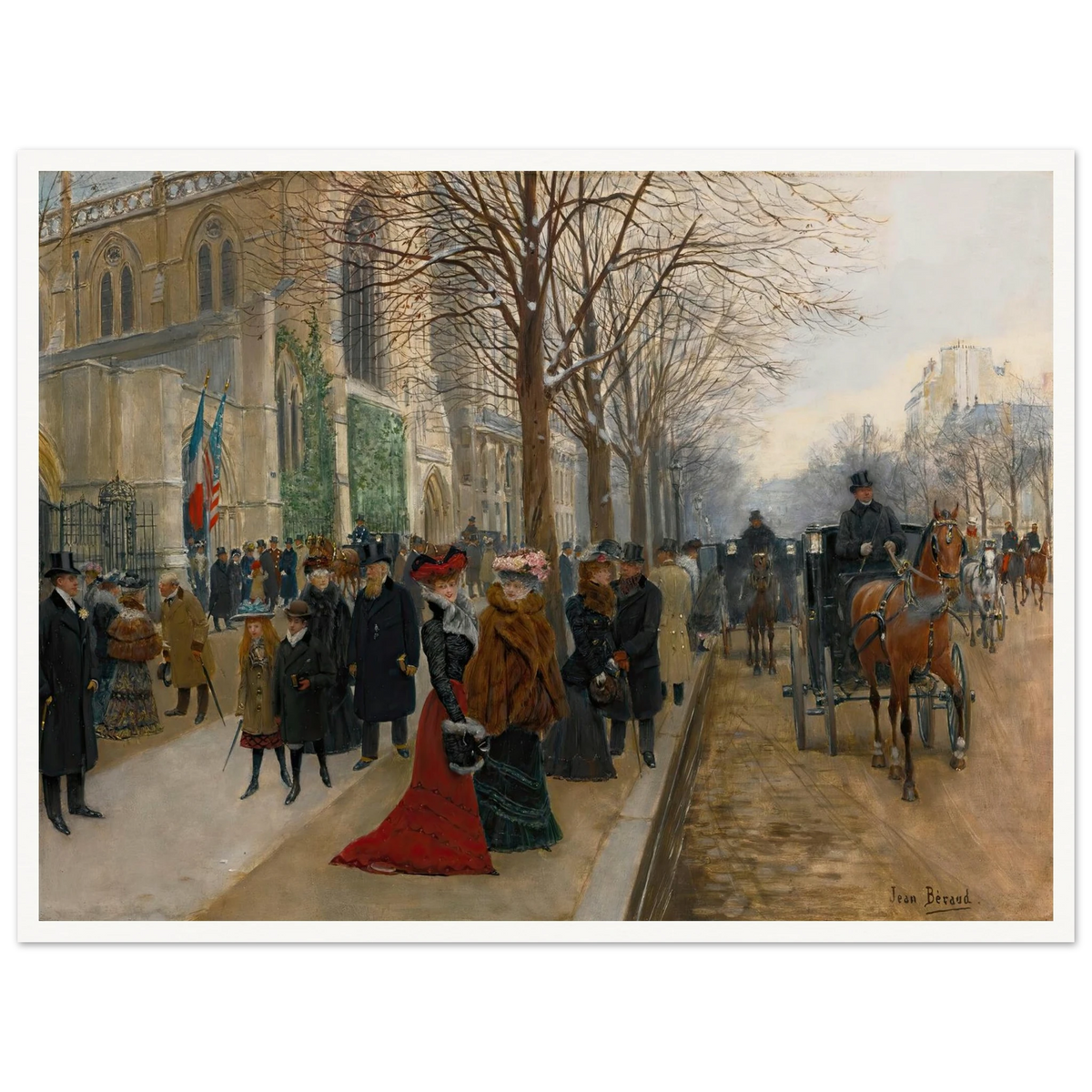 Après L’office À L’église De La Sainte Trinité, Noël 1890 (1890) Art Print | Jean Beraud - Framed Poster - 30x40 cm / 12x16″ - Black frame