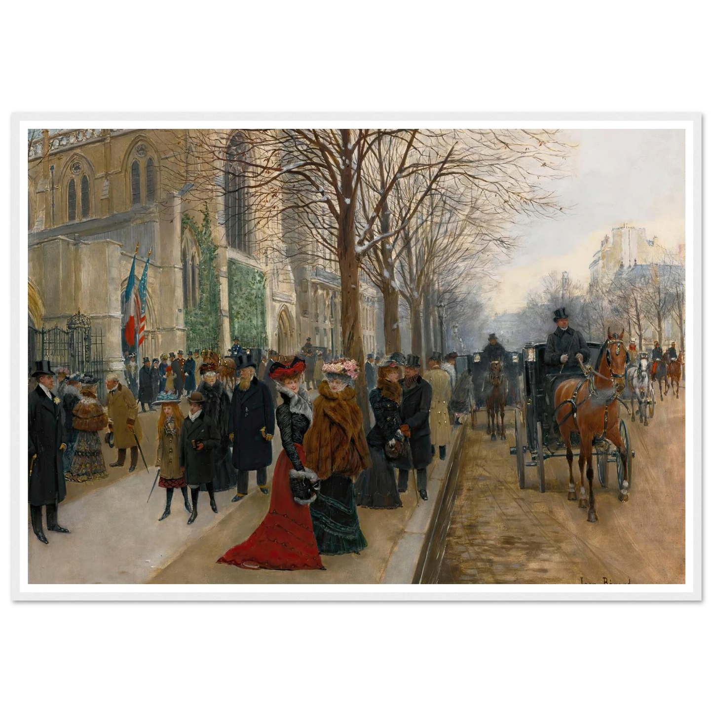 Après L’office À L’église De La Sainte Trinité, Noël 1890 (1890) Art Print | Jean Beraud - Framed Poster - 30x40 cm / 12x16″ - Black frame