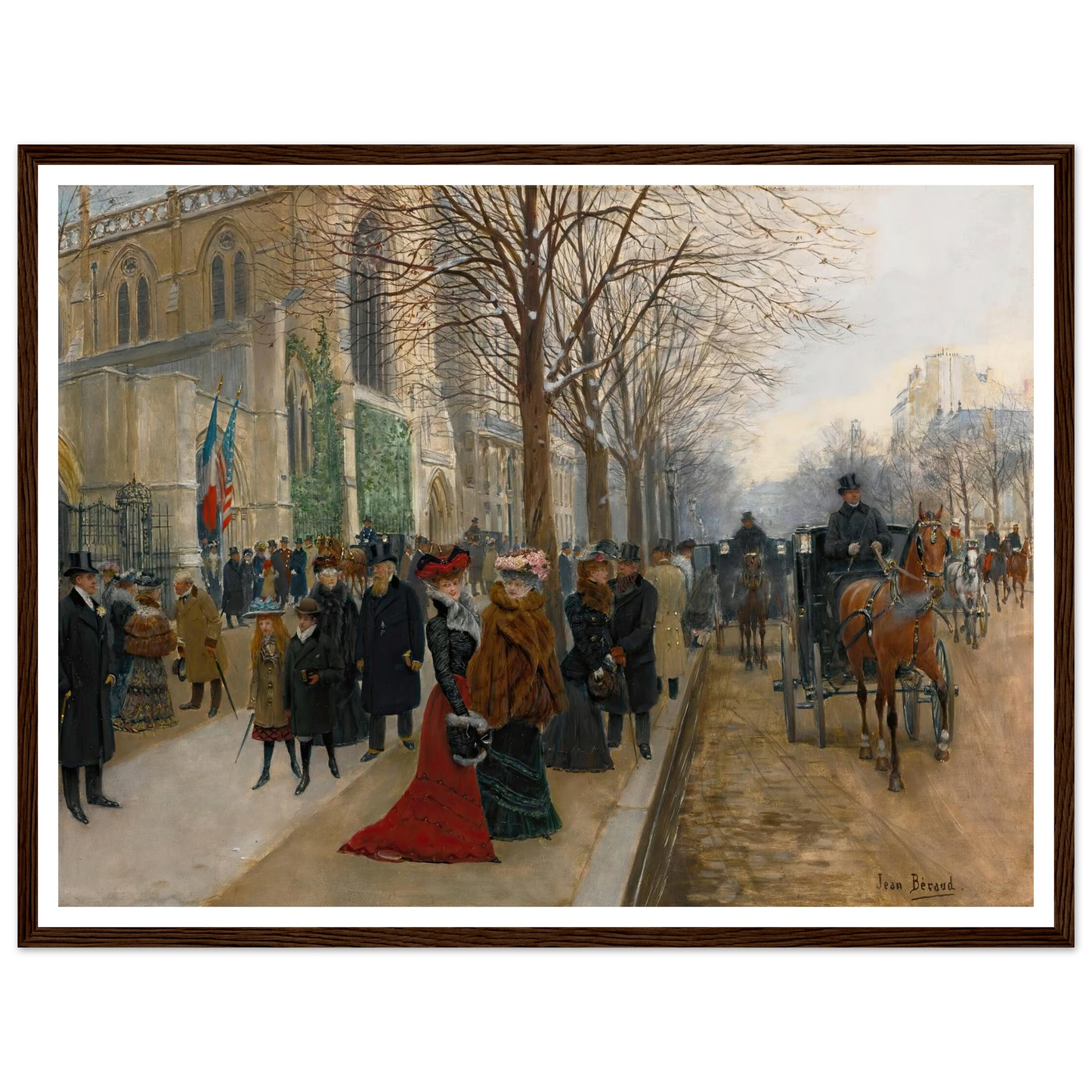 Après L’office À L’église De La Sainte Trinité, Noël 1890 (1890) Art Print | Jean Beraud - Framed Poster - 30x40 cm / 12x16″ - Black frame