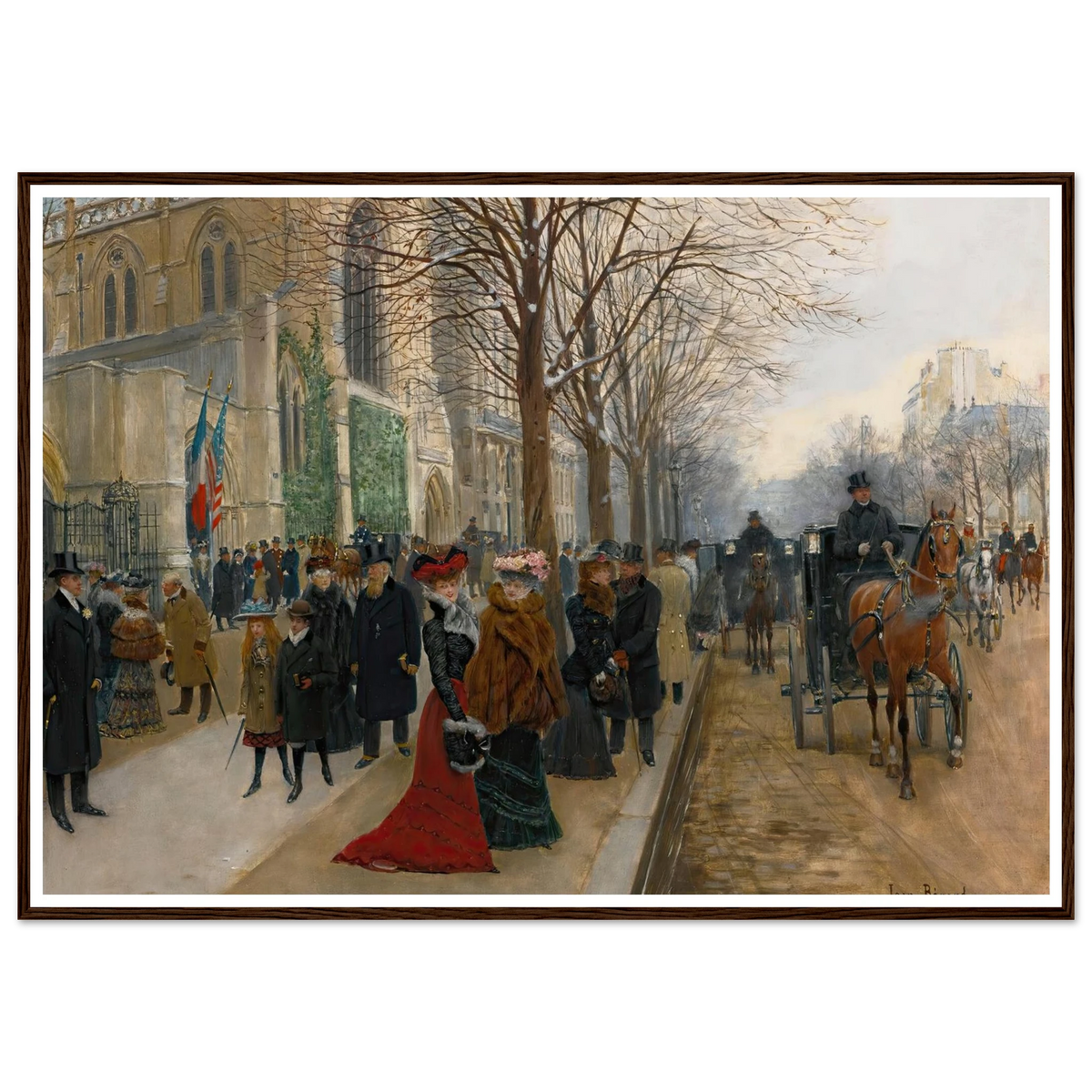 Après L’office À L’église De La Sainte Trinité, Noël 1890 (1890) Art Print | Jean Beraud - Framed Poster - 30x40 cm / 12x16″ - Black frame
