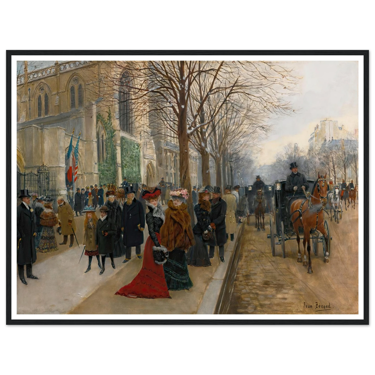 Après L’office À L’église De La Sainte Trinité, Noël 1890 (1890) Art Print | Jean Beraud - Framed Poster - 30x40 cm / 12x16″ - Black frame