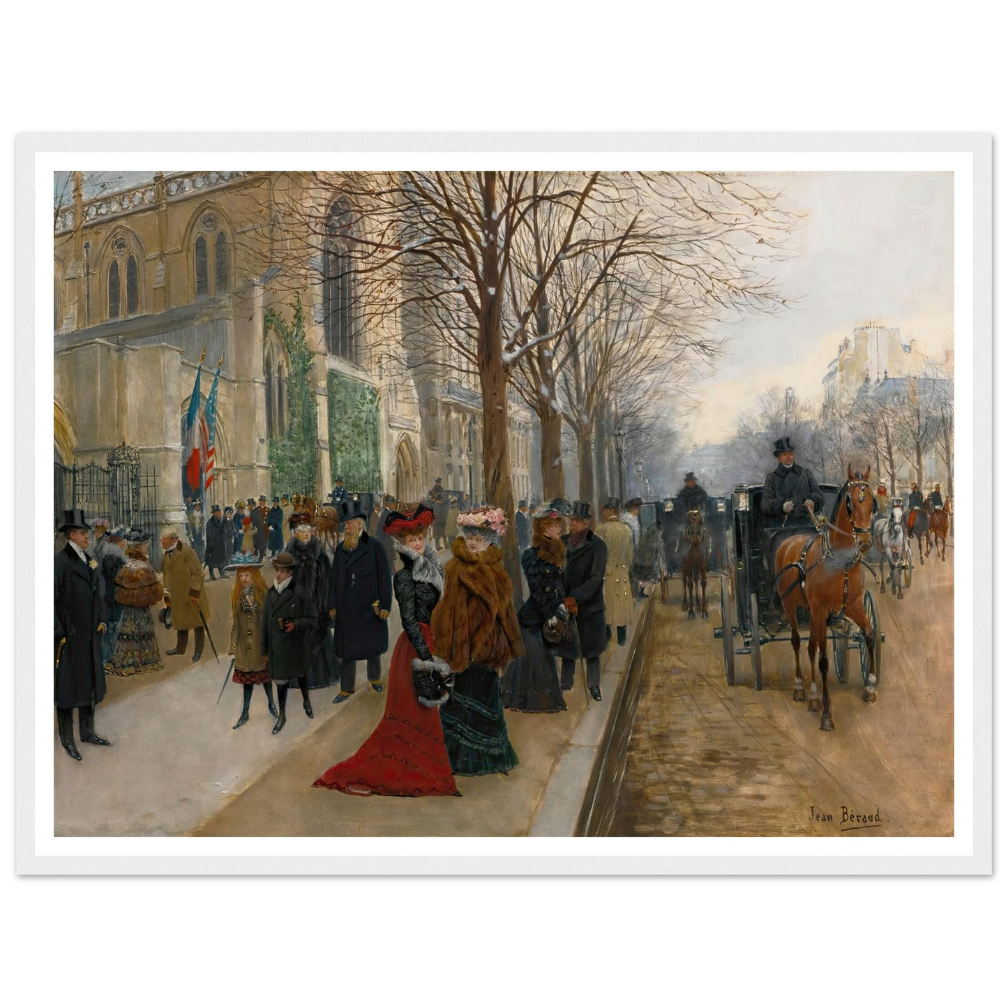 Après L’office À L’église De La Sainte Trinité, Noël 1890 (1890) Art Print | Jean Beraud - Framed Poster - 30x40 cm / 12x16″ - Black frame