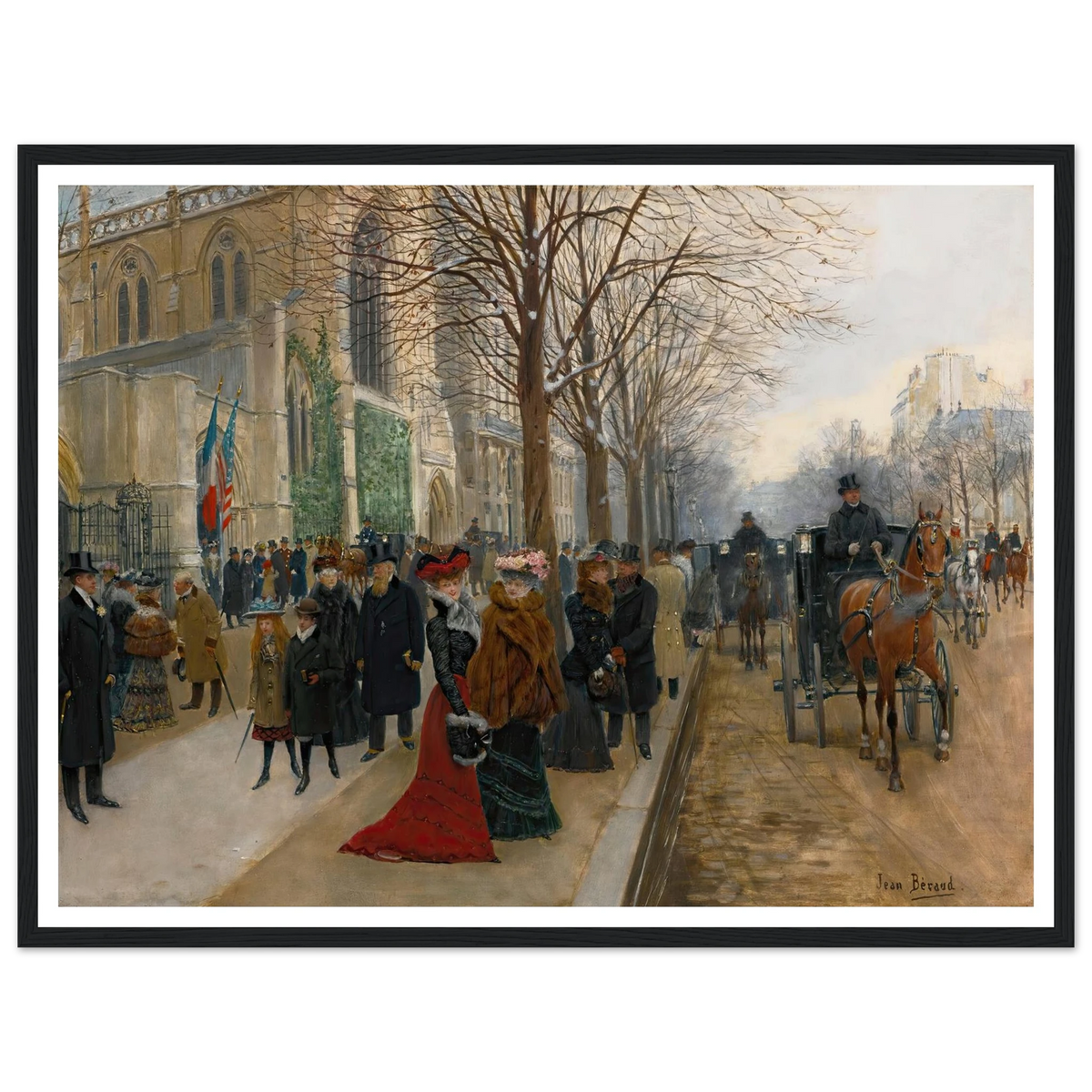 Après L’office À L’église De La Sainte Trinité, Noël 1890 (1890) Art Print | Jean Beraud - Framed Poster - 30x40 cm / 12x16″ - Black frame