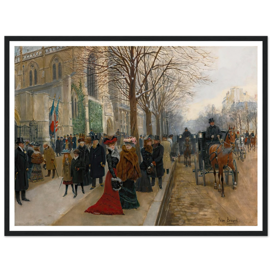 Après L’office À L’église De La Sainte Trinité, Noël 1890 (1890) Art Print | Jean Beraud - Framed Poster - 30x40 cm / 12x16″ - Black frame