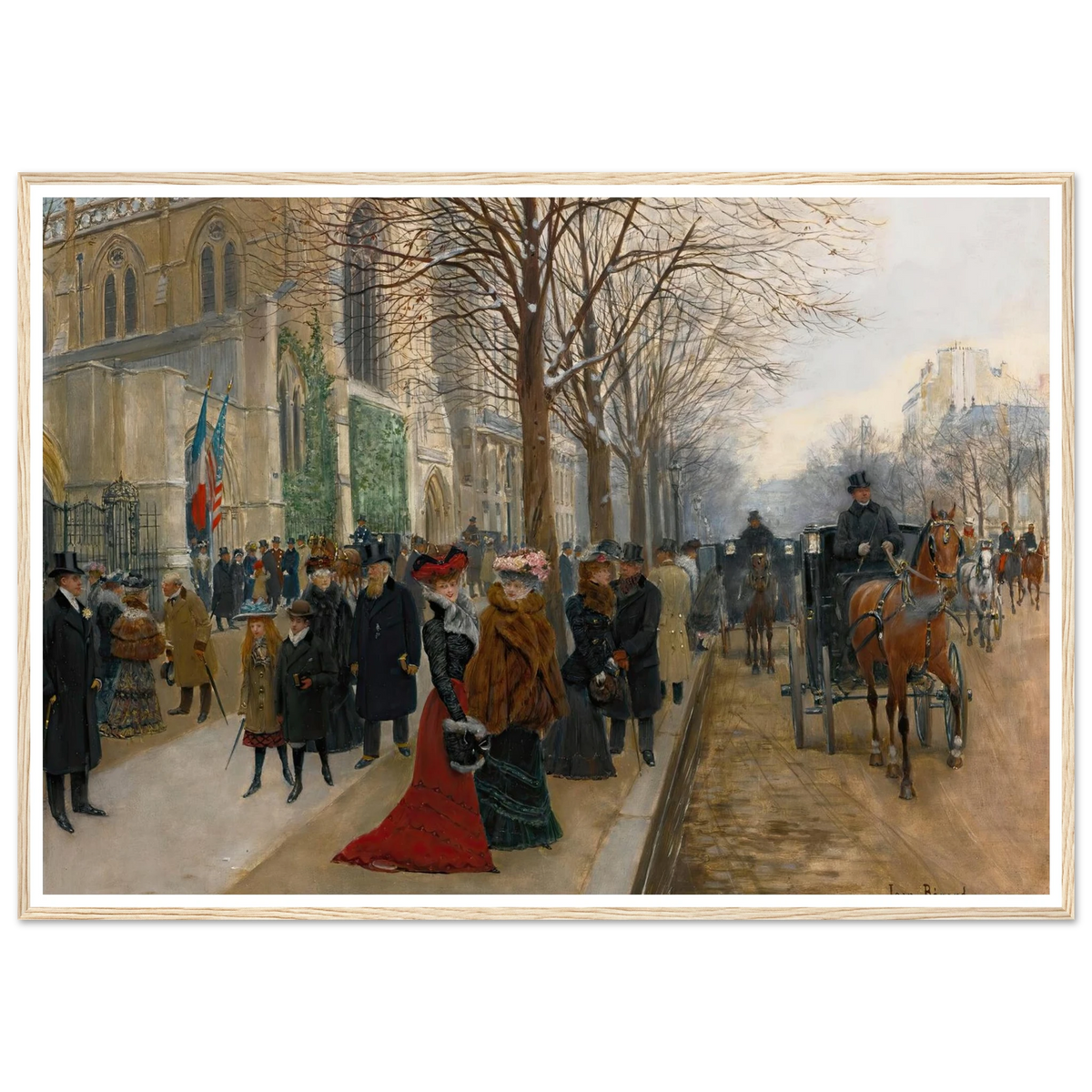 Après L’office À L’église De La Sainte Trinité, Noël 1890 (1890) Art Print | Jean Beraud - Framed Poster - 30x40 cm / 12x16″ - Black frame
