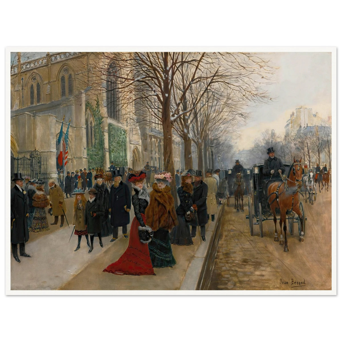 Après L’office À L’église De La Sainte Trinité, Noël 1890 (1890) Art Print | Jean Beraud - Framed Poster - 30x40 cm / 12x16″ - Black frame