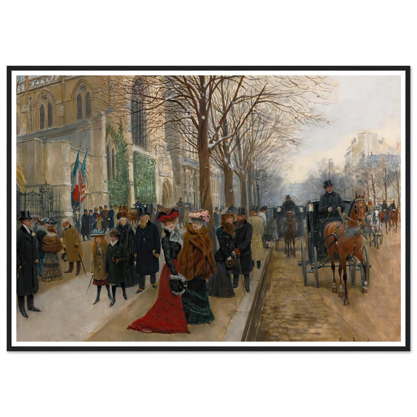Après L’office À L’église De La Sainte Trinité, Noël 1890 (1890) Art Print | Jean Beraud - Framed Poster - 30x40 cm / 12x16″ - Black frame