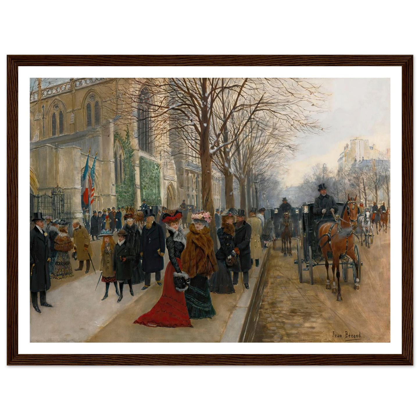 Après L’office À L’église De La Sainte Trinité, Noël 1890 (1890) Art Print | Jean Beraud - Framed Poster - 30x40 cm / 12x16″ - Black frame
