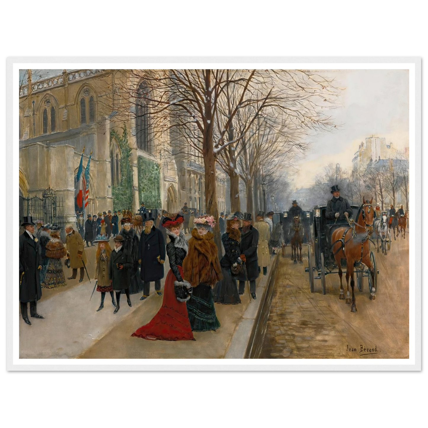 Après L’office À L’église De La Sainte Trinité, Noël 1890 (1890) Art Print | Jean Beraud - Framed Poster - 30x40 cm / 12x16″ - Black frame