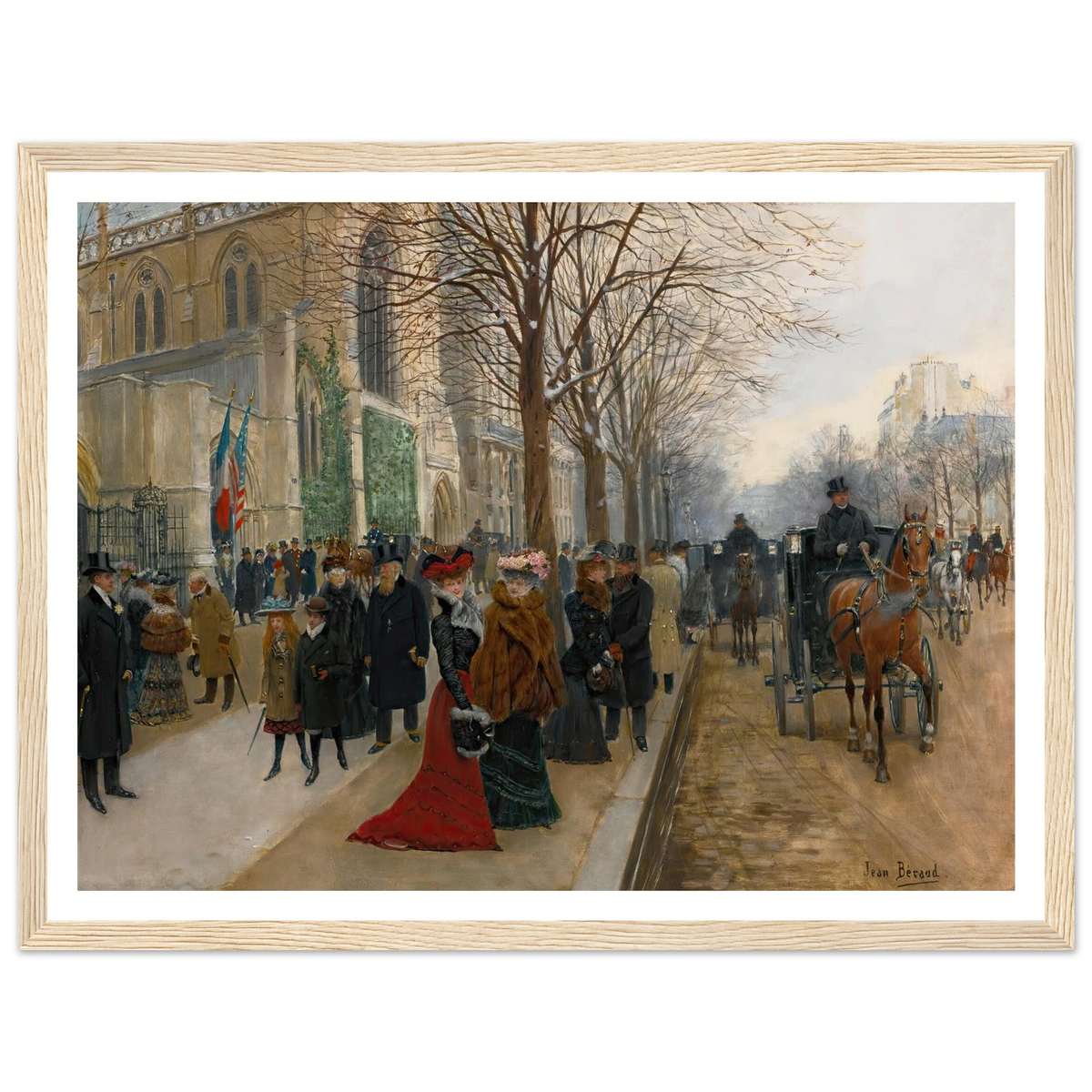 Après L’office À L’église De La Sainte Trinité, Noël 1890 (1890) Art Print | Jean Beraud - Framed Poster - 30x40 cm / 12x16″ - Black frame