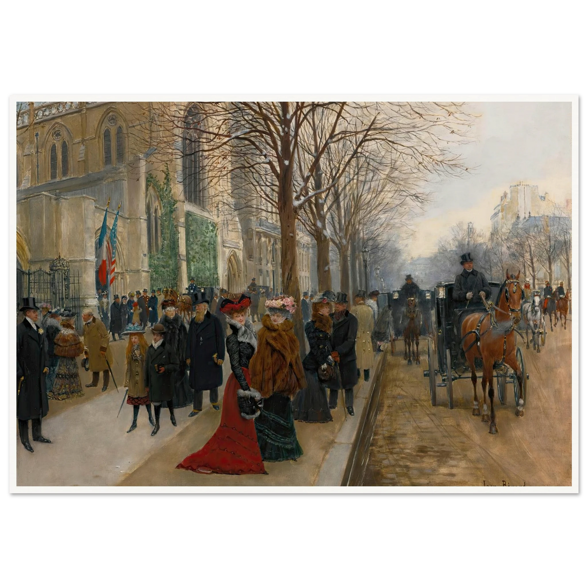 Après L’office À L’église De La Sainte Trinité, Noël 1890 (1890) Art Print | Jean Beraud - Framed Poster - 30x40 cm / 12x16″ - Black frame