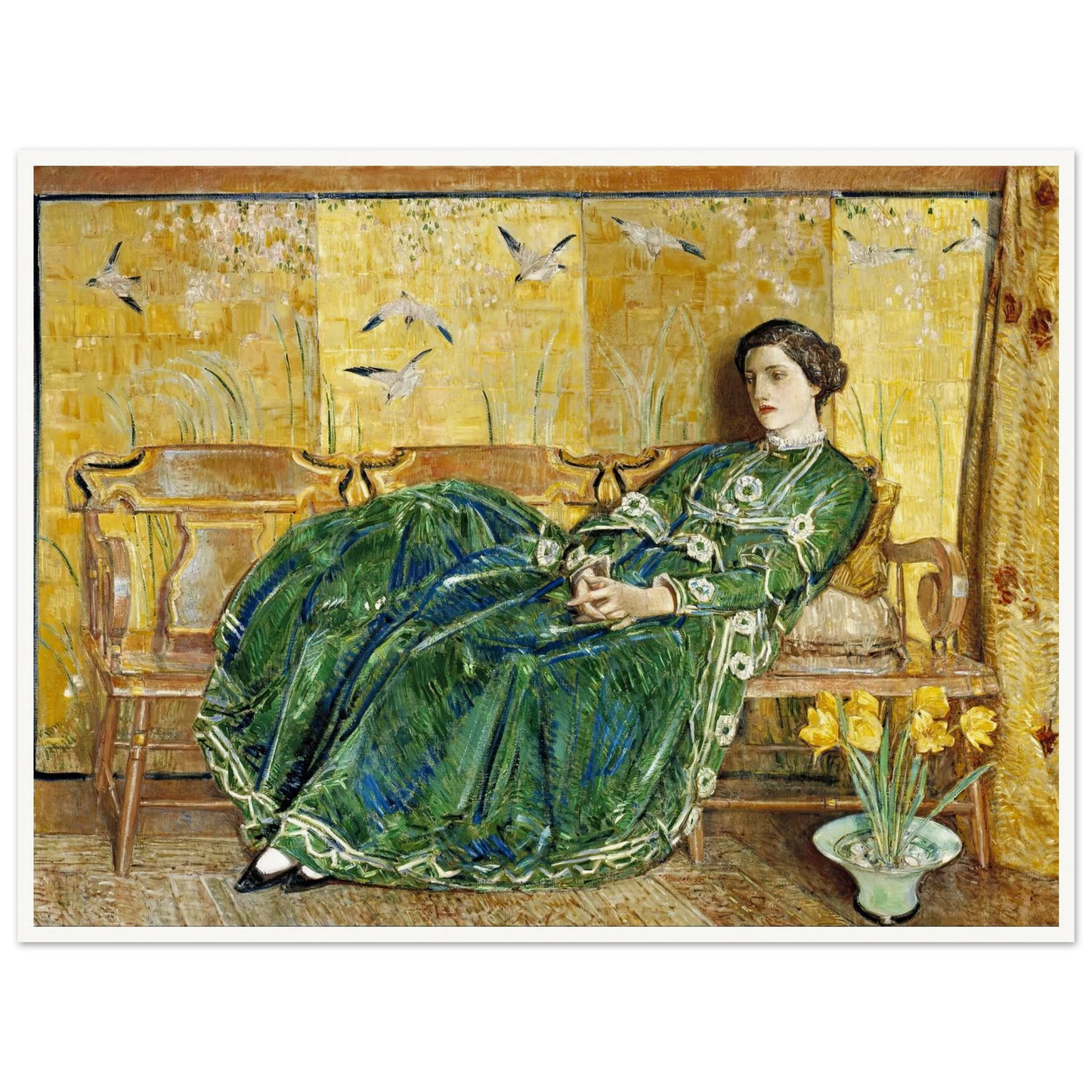 April, (The Green Gown) Art Print | Childe Hassam - Framed Poster - 30x40 cm / 12x16″ - Black frame