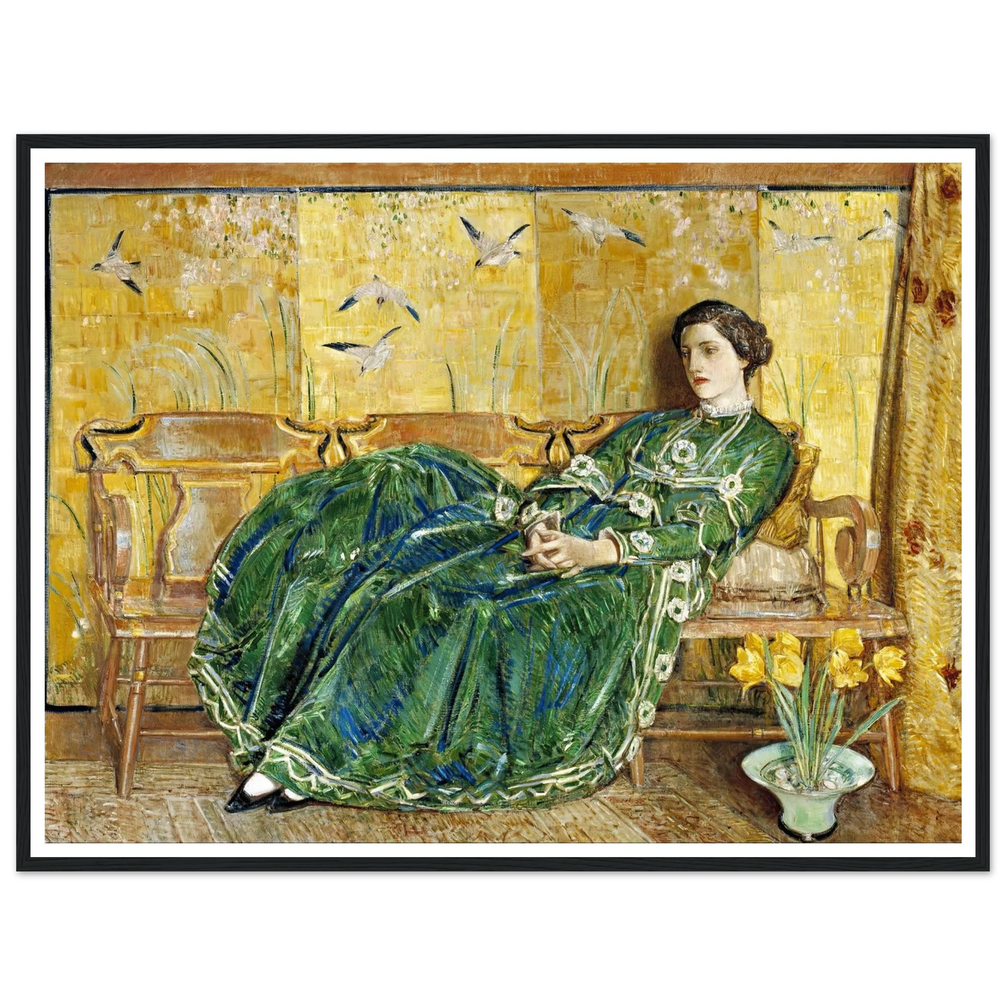 April, (The Green Gown) Art Print | Childe Hassam - Framed Poster - 30x40 cm / 12x16″ - Black frame