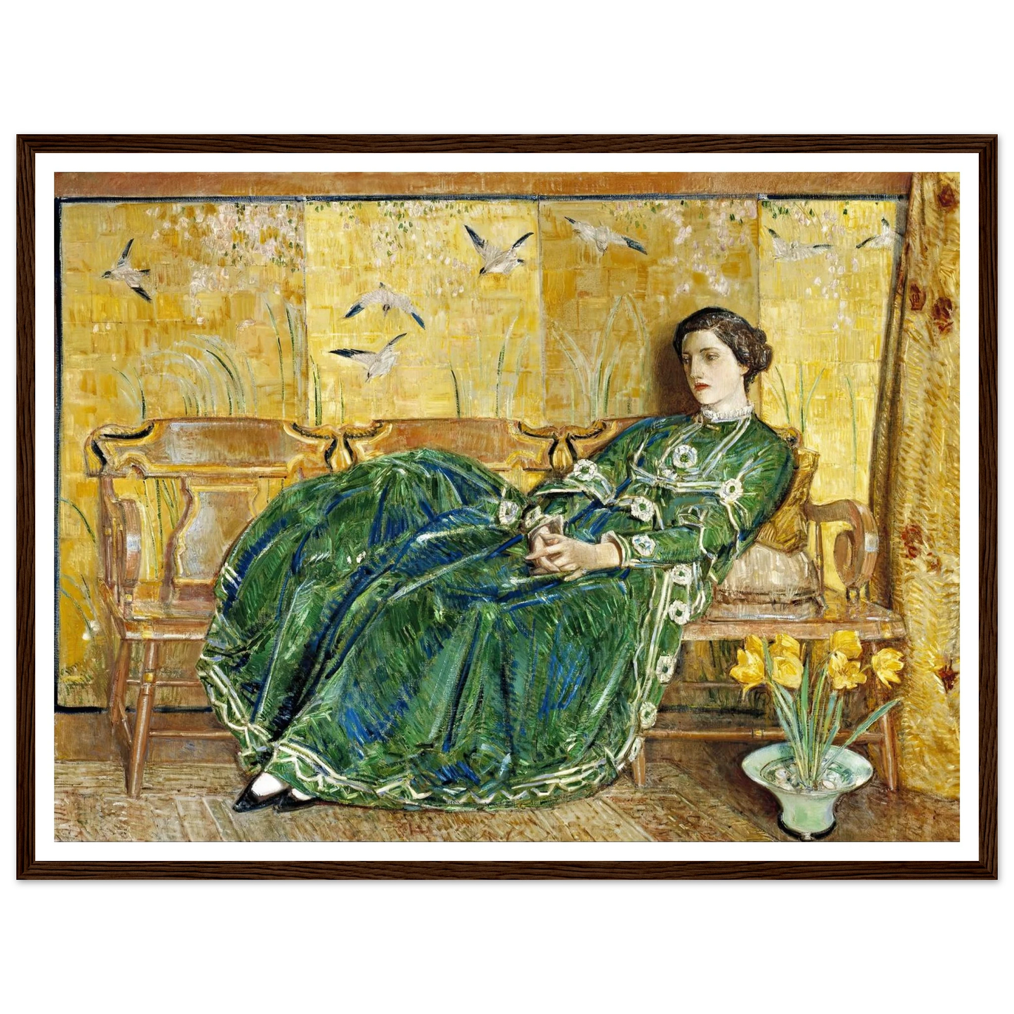 April, (The Green Gown) Art Print | Childe Hassam - Framed Poster - 30x40 cm / 12x16″ - Black frame