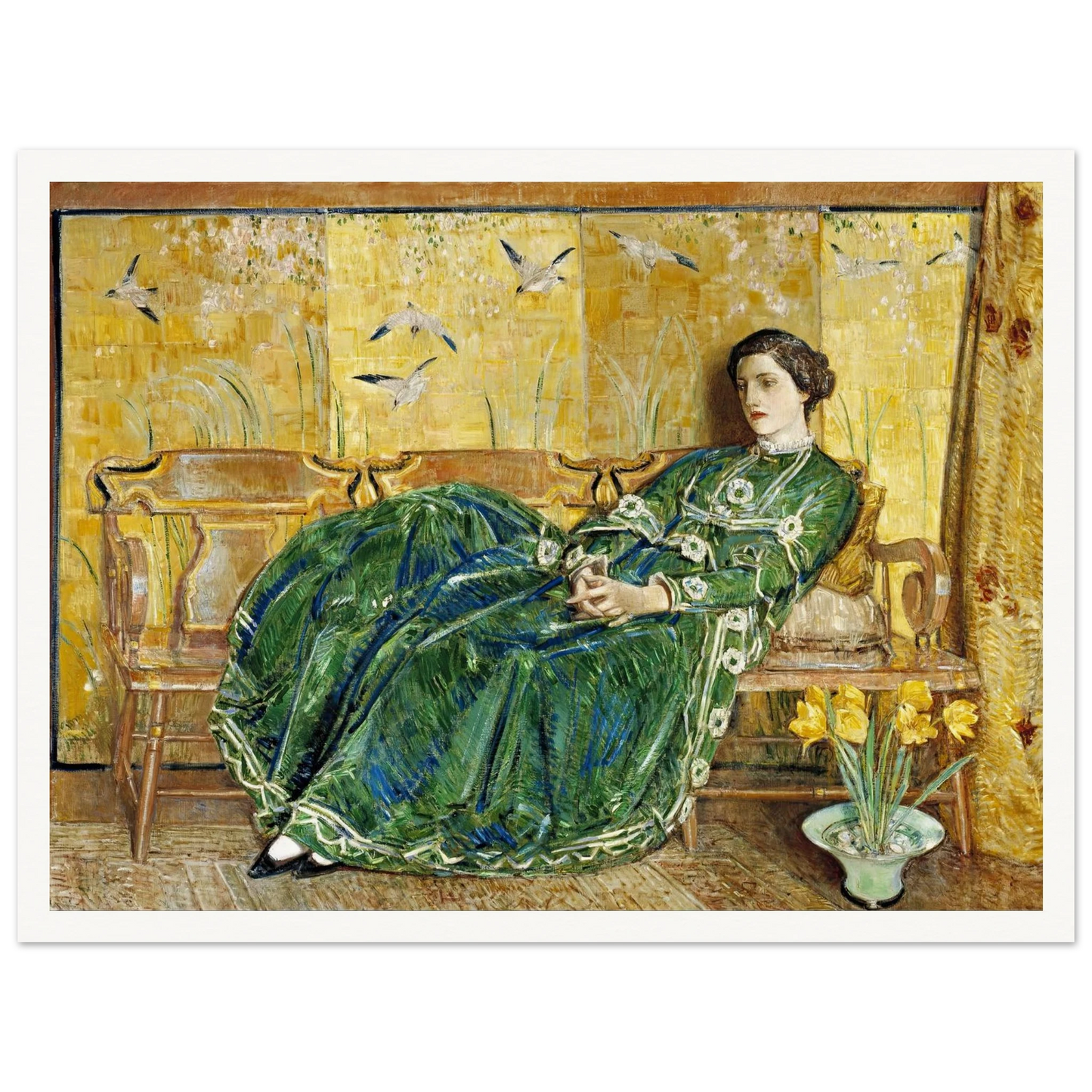 April, (The Green Gown) Art Print | Childe Hassam - Framed Poster - 30x40 cm / 12x16″ - Black frame