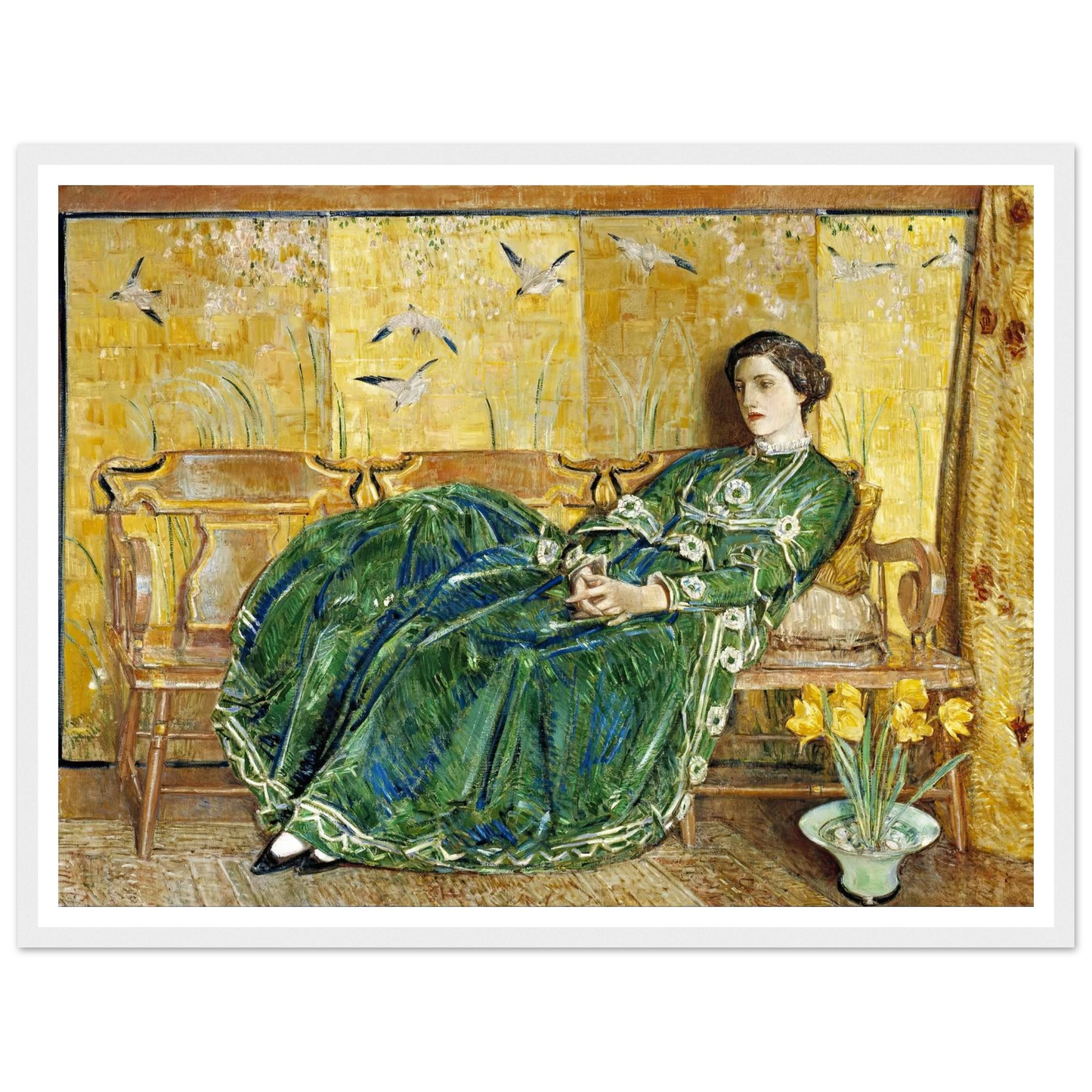 April, (The Green Gown) Art Print | Childe Hassam - Framed Poster - 30x40 cm / 12x16″ - Black frame