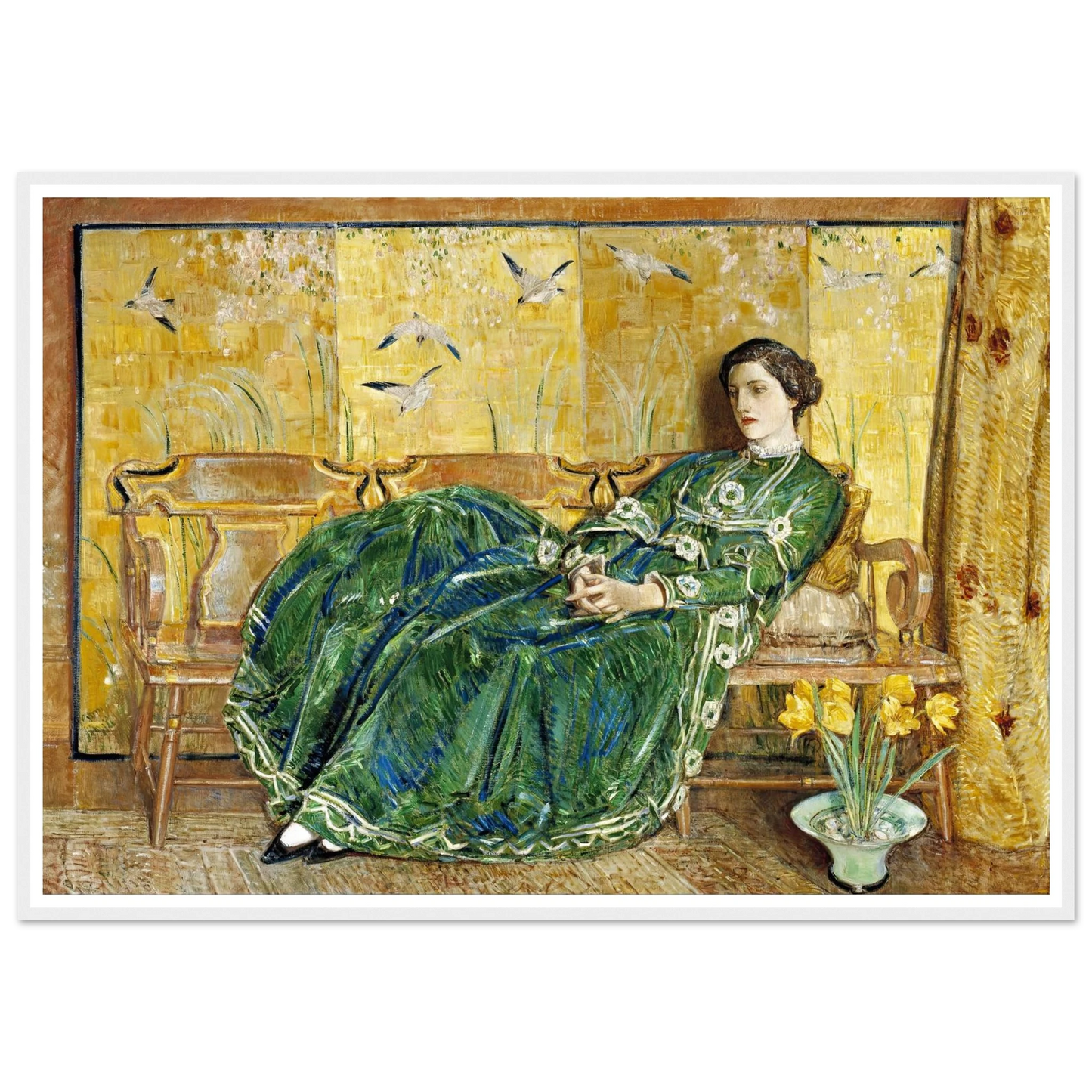 April, (The Green Gown) Art Print | Childe Hassam - Framed Poster - 30x40 cm / 12x16″ - Black frame