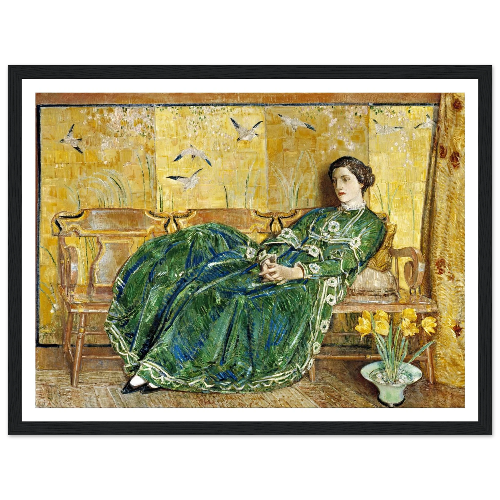 April, (The Green Gown) Art Print | Childe Hassam - Framed Poster - 30x40 cm / 12x16″ - Black frame