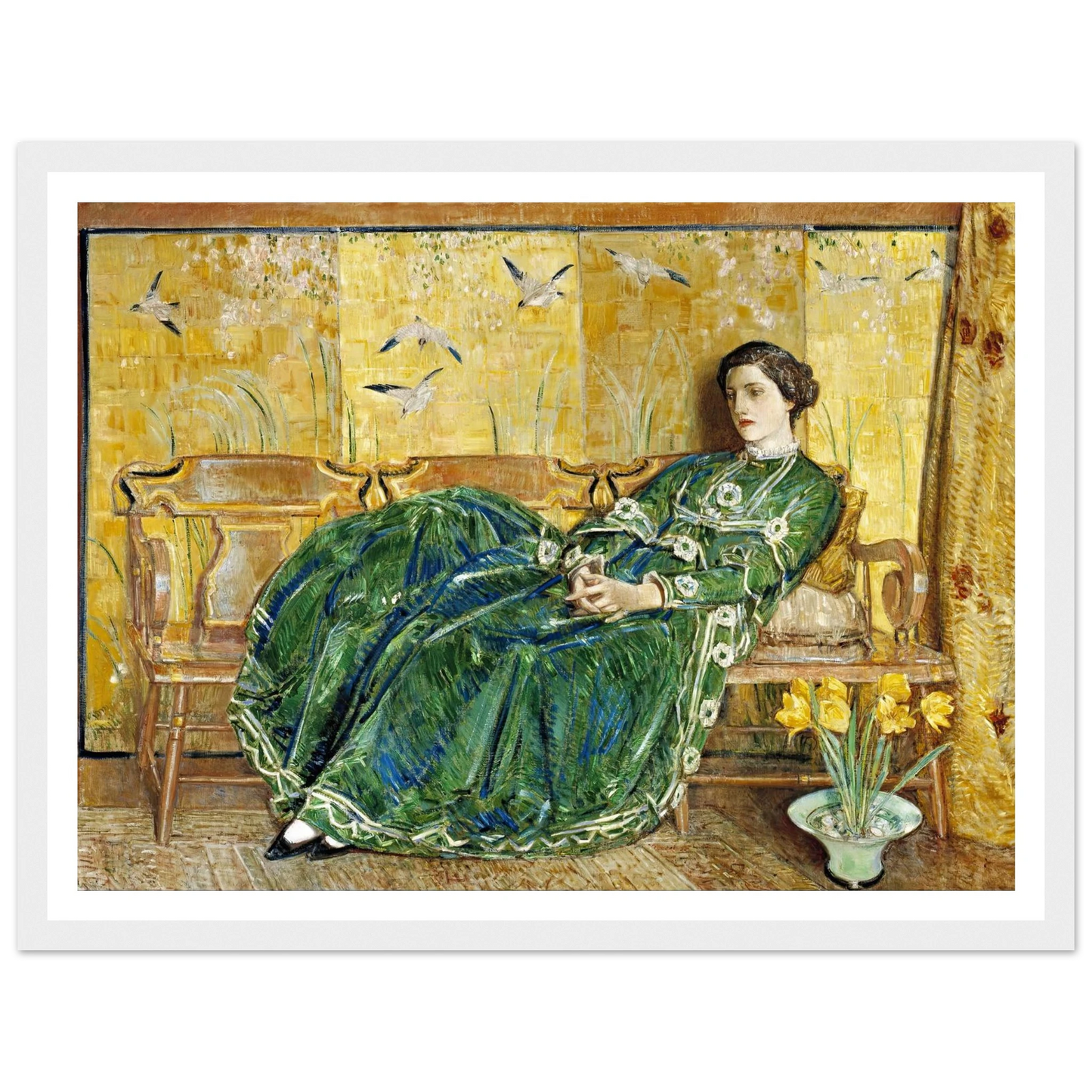 April, (The Green Gown) Art Print | Childe Hassam - Framed Poster - 30x40 cm / 12x16″ - Black frame