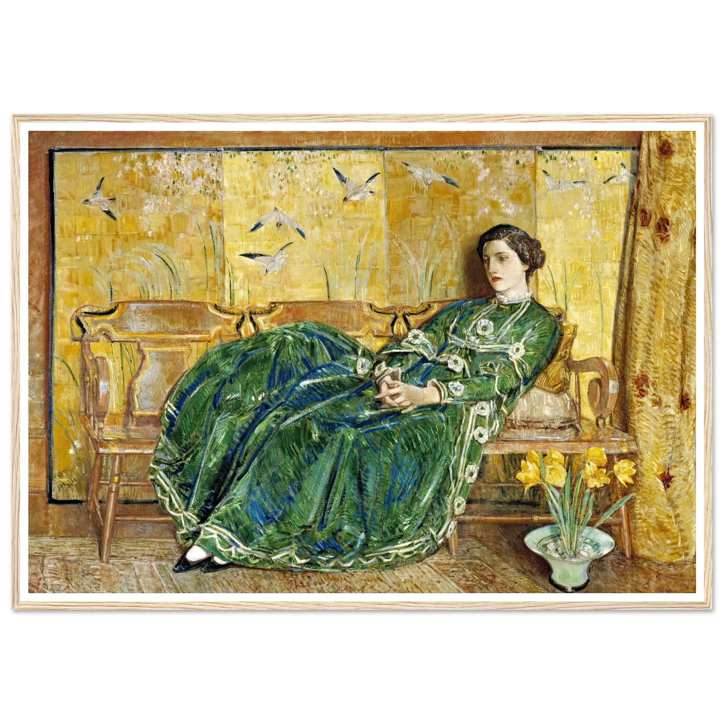April, (The Green Gown) Art Print | Childe Hassam - Framed Poster - 30x40 cm / 12x16″ - Black frame