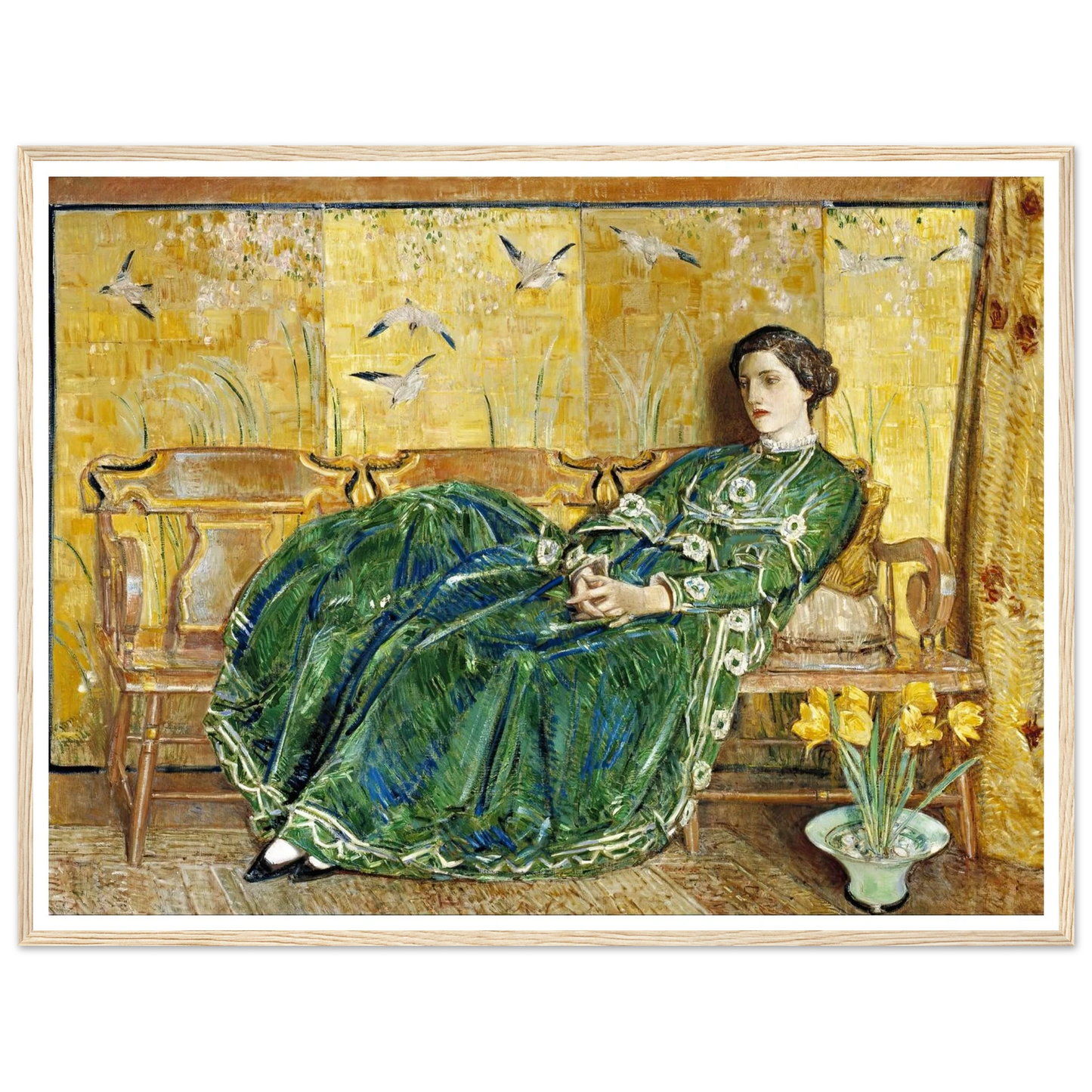 April, (The Green Gown) Art Print | Childe Hassam - Framed Poster - 30x40 cm / 12x16″ - Black frame