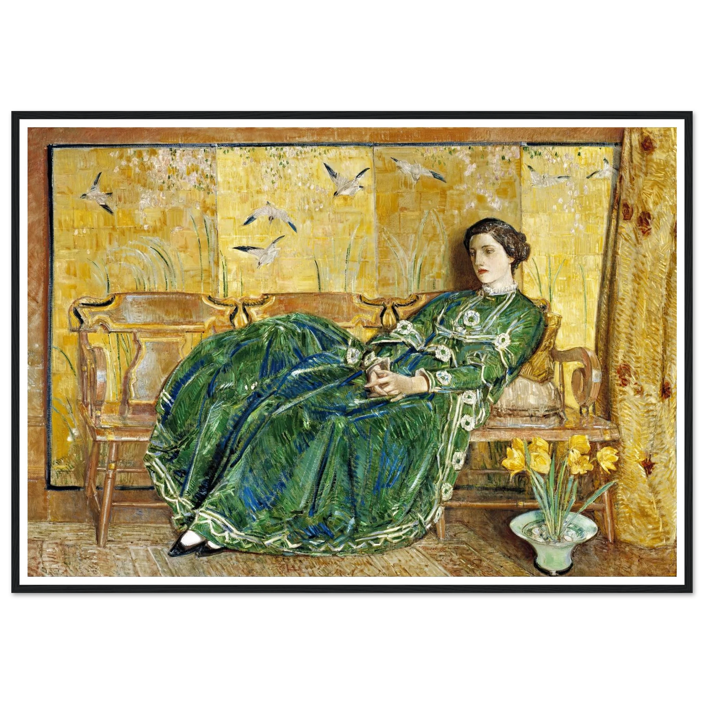April, (The Green Gown) Art Print | Childe Hassam - Framed Poster - 30x40 cm / 12x16″ - Black frame