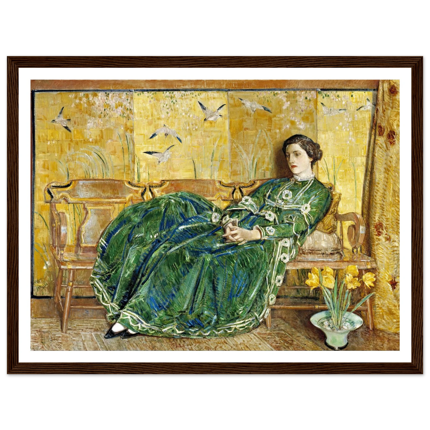 April, (The Green Gown) Art Print | Childe Hassam - Framed Poster - 30x40 cm / 12x16″ - Black frame