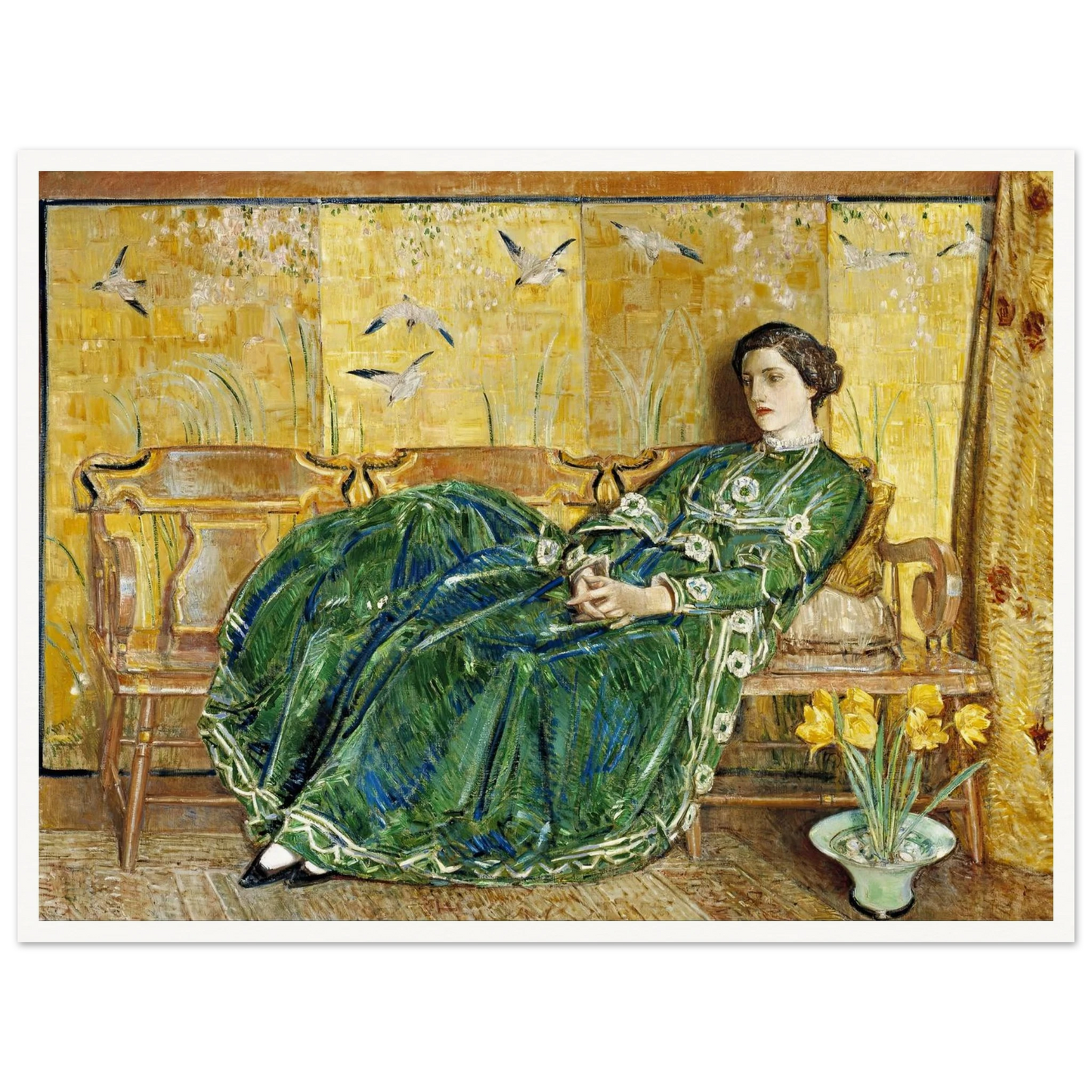 April, (The Green Gown) Art Print | Childe Hassam - Framed Poster - 30x40 cm / 12x16″ - Black frame