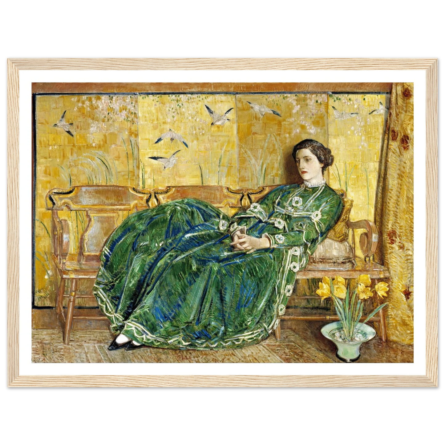 April, (The Green Gown) Art Print | Childe Hassam - Framed Poster - 30x40 cm / 12x16″ - Black frame