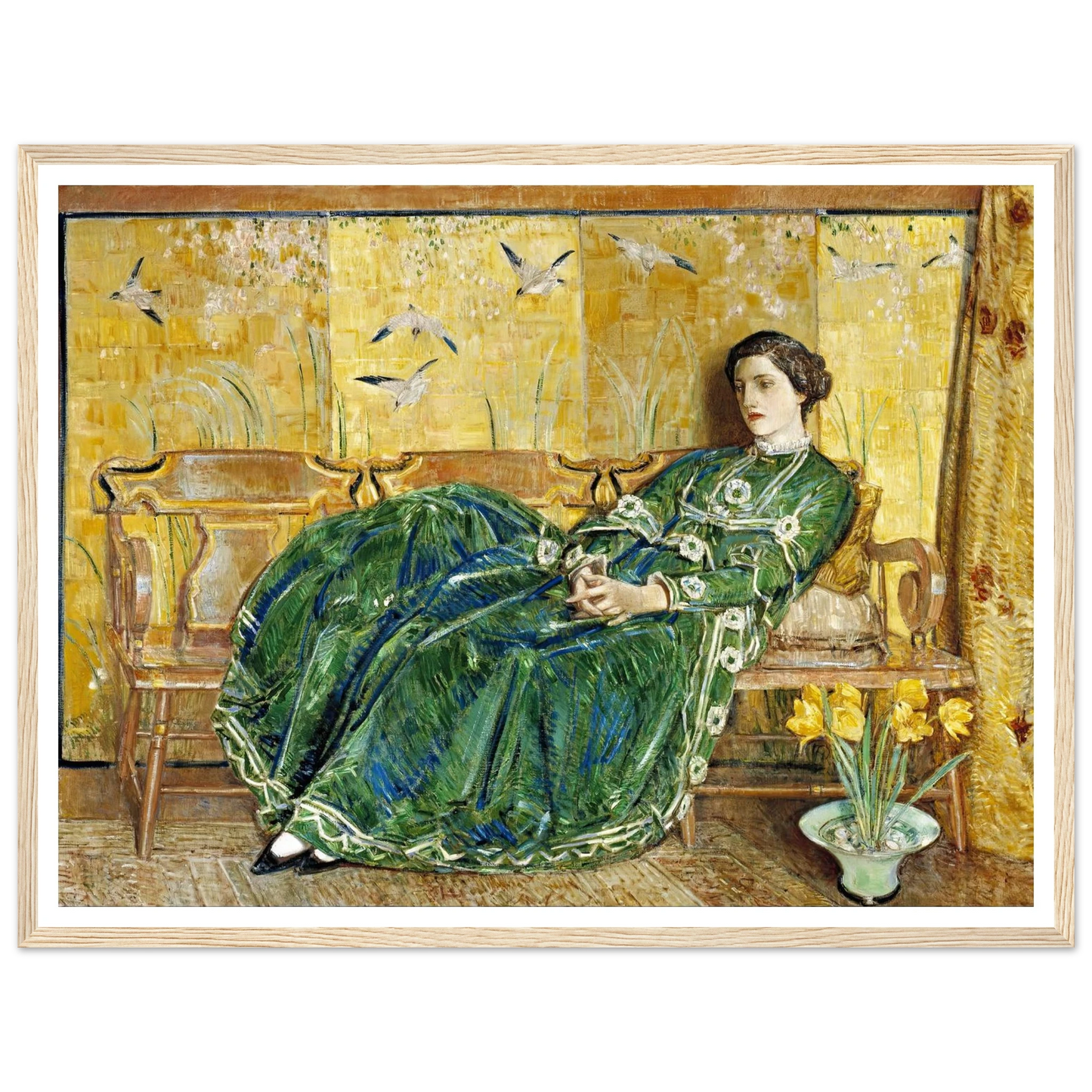 April, (The Green Gown) Art Print | Childe Hassam - Framed Poster - 30x40 cm / 12x16″ - Black frame