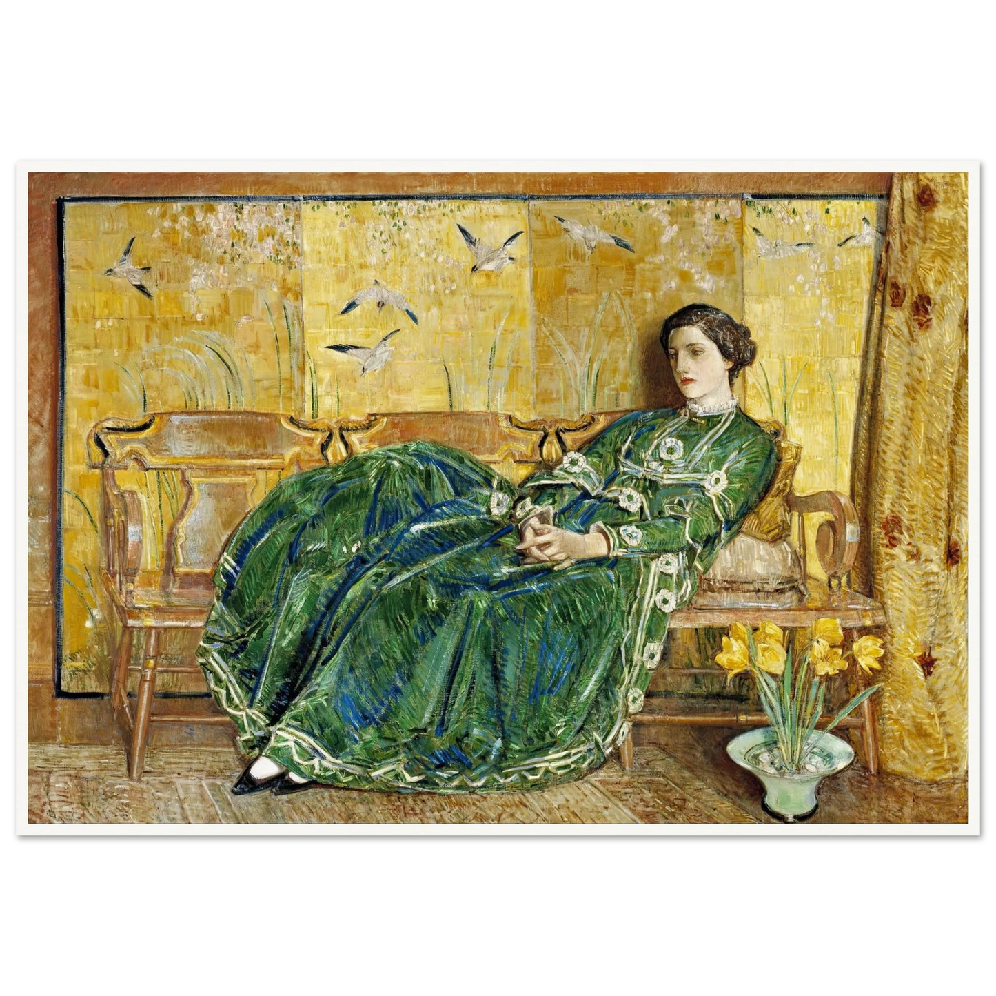 April, (The Green Gown) Art Print | Childe Hassam - Framed Poster - 30x40 cm / 12x16″ - Black frame