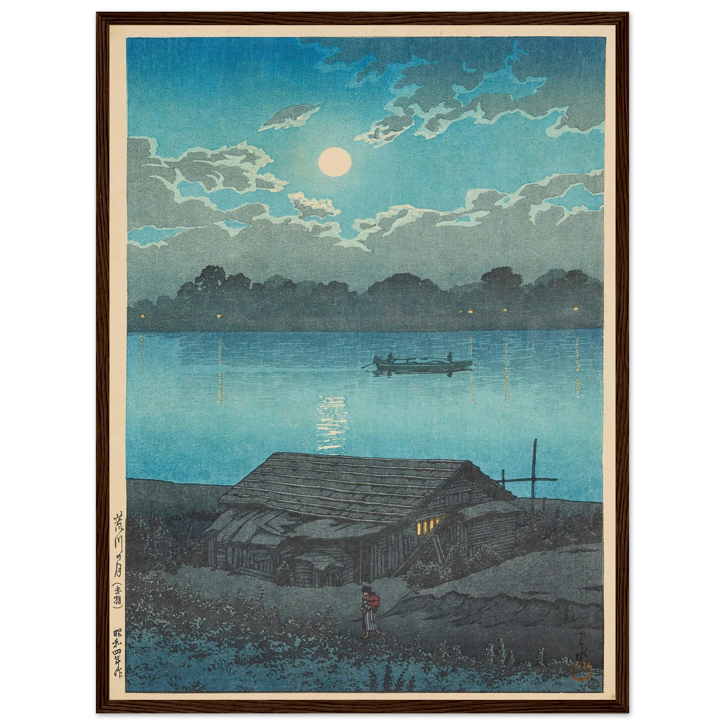 Arakawa no tsuki, Akabane (Moon on the Arakawa River in Akabane) (1929) Art Print | Kawase Hasui - Framed Poster - 30x40 cm / 12x16″ - Black frame
