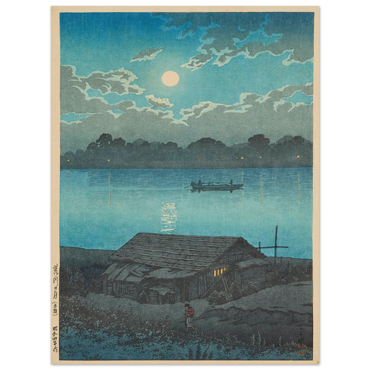 Arakawa no tsuki, Akabane (Moon on the Arakawa River in Akabane) (1929) Art Print | Kawase Hasui - Framed Poster - 30x40 cm / 12x16″ - Black frame
