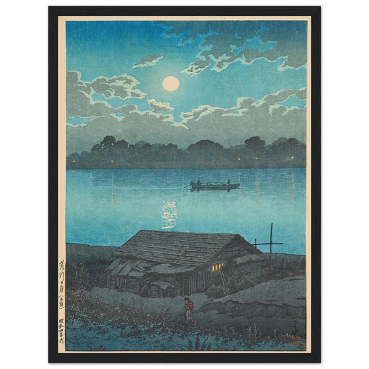 Arakawa no tsuki, Akabane (Moon on the Arakawa River in Akabane) (1929) Art Print | Kawase Hasui - Framed Poster - 30x40 cm / 12x16″ - Black frame