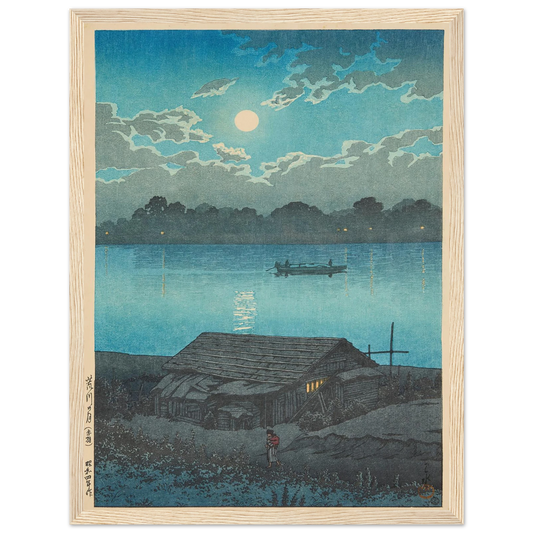 Arakawa no tsuki, Akabane (Moon on the Arakawa River in Akabane) (1929) Art Print | Kawase Hasui - Framed Poster - 30x40 cm / 12x16″ - Black frame