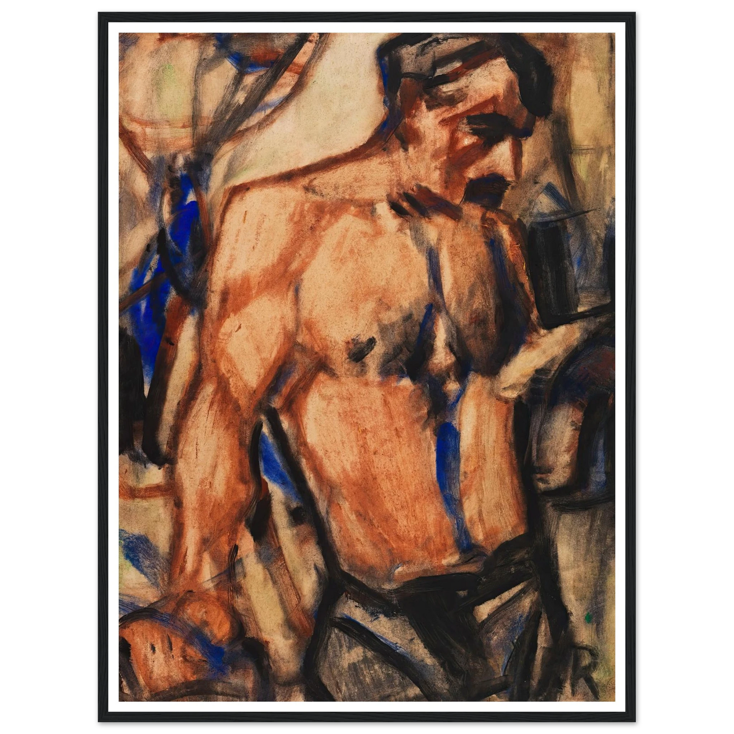 Arbeiter mit nacktem Oberkörper (1920-30) Art Print | Christian Rohlfs - Framed Poster - 30x40 cm / 12x16″ - Black frame