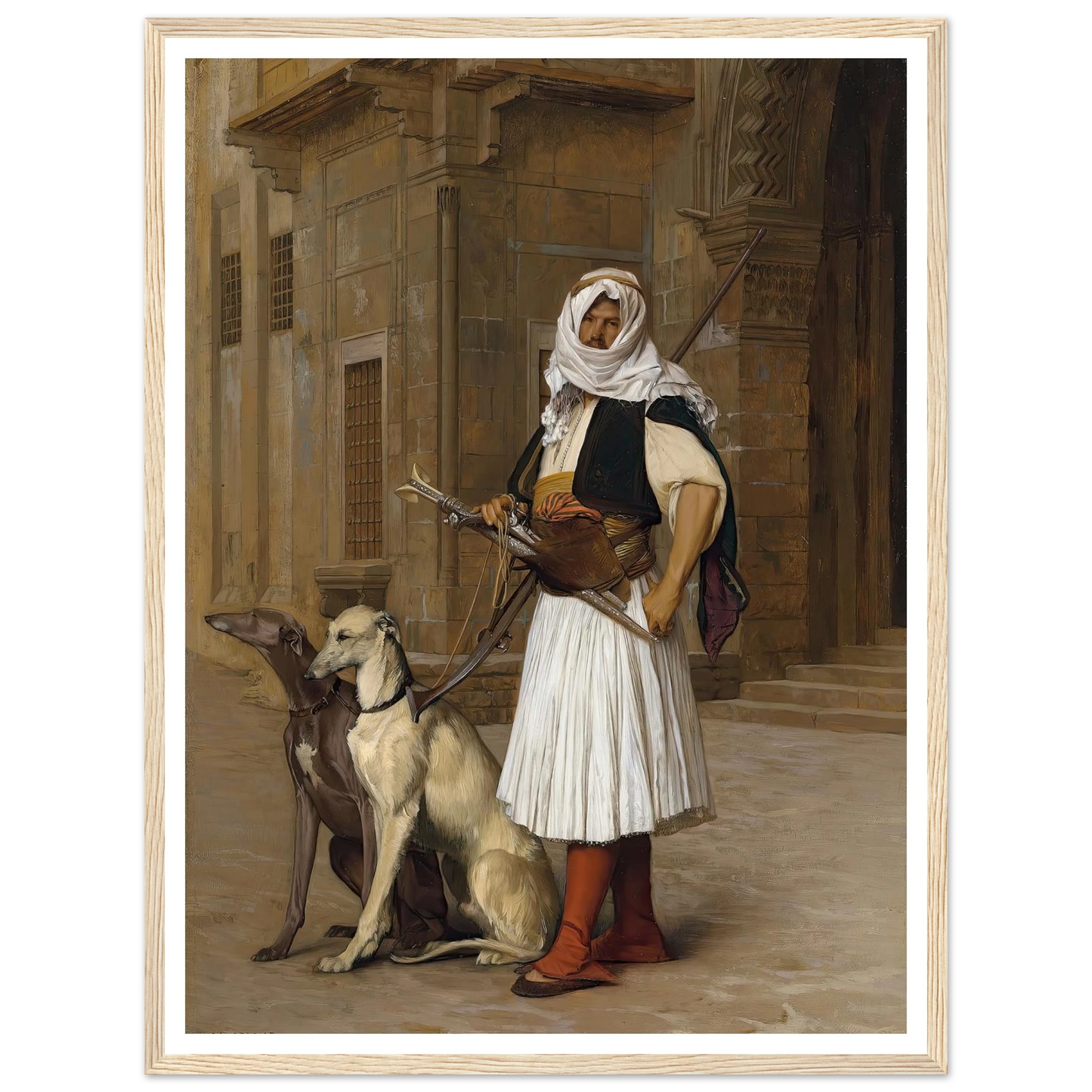 Arnaut and two Whippets (1867) Art Print | Jean Leon Gerome - Framed Poster - 30x40 cm / 12x16″ - Black frame