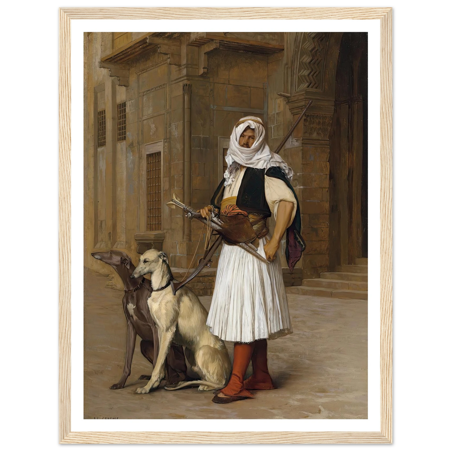 Arnaut and two Whippets (1867) Art Print | Jean Leon Gerome - Framed Poster - 30x40 cm / 12x16″ - Black frame