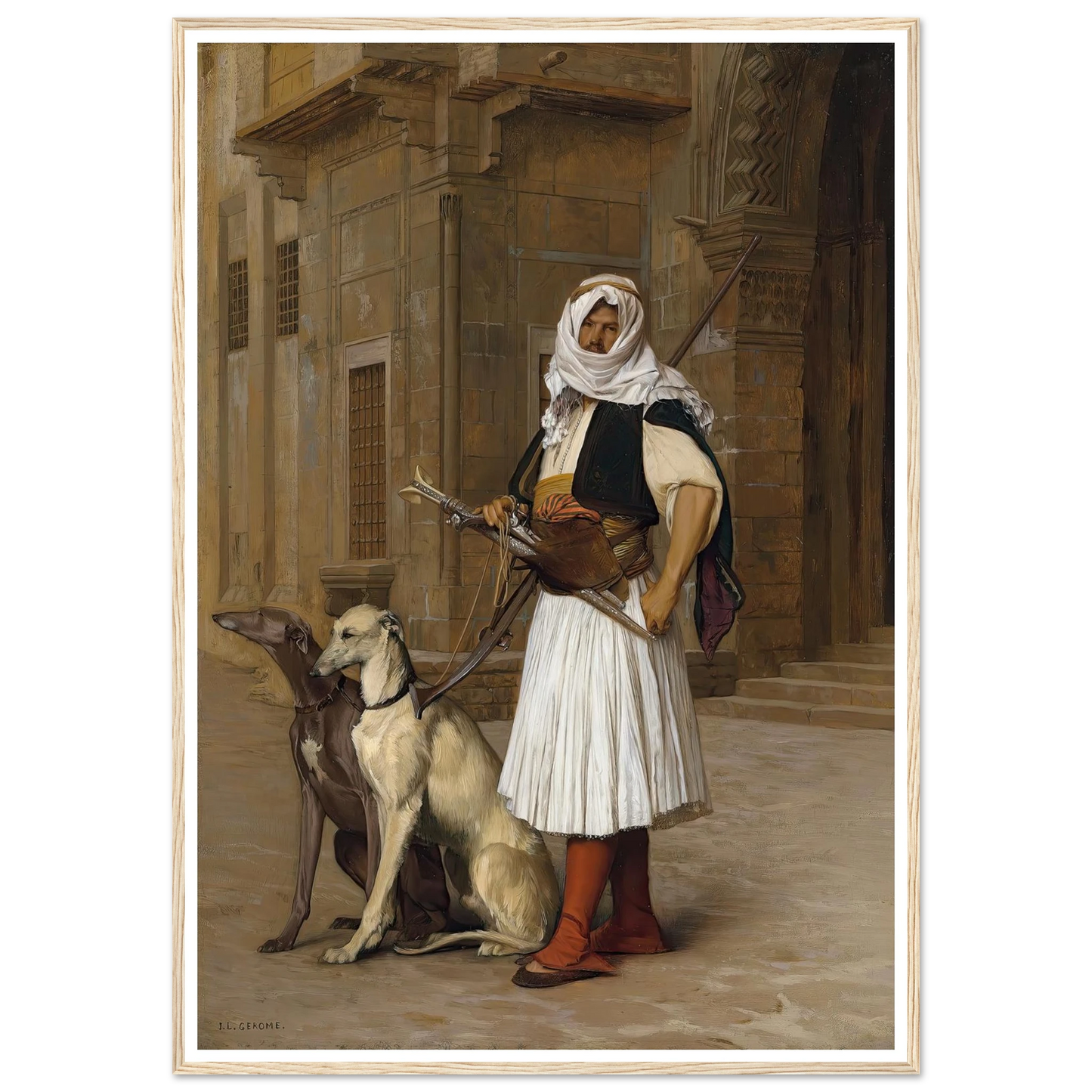 Arnaut and two Whippets (1867) Art Print | Jean Leon Gerome - Framed Poster - 30x40 cm / 12x16″ - Black frame