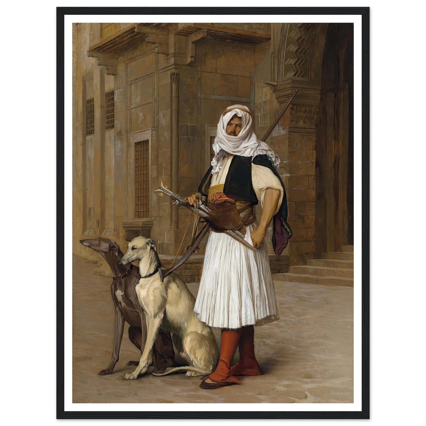 Arnaut and two Whippets (1867) Art Print | Jean Leon Gerome - Framed Poster - 30x40 cm / 12x16″ - Black frame