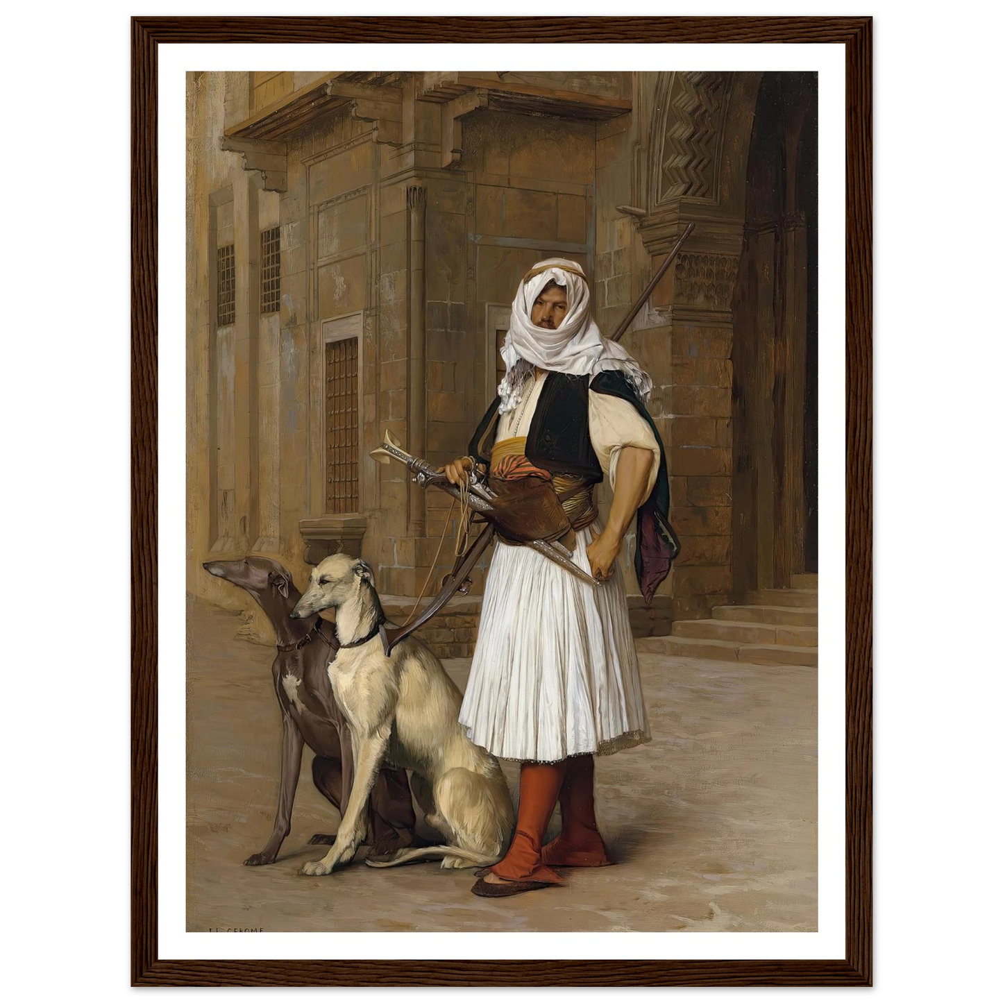 Arnaut and two Whippets (1867) Art Print | Jean Leon Gerome - Framed Poster - 30x40 cm / 12x16″ - Black frame