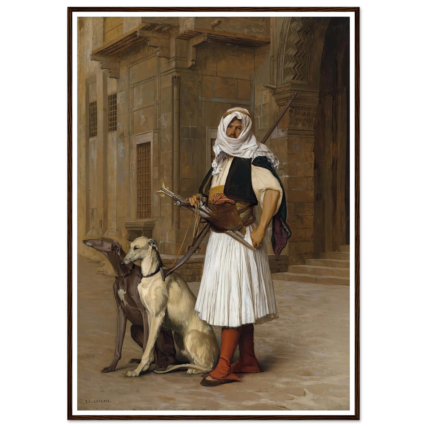 Arnaut and two Whippets (1867) Art Print | Jean Leon Gerome - Framed Poster - 30x40 cm / 12x16″ - Black frame
