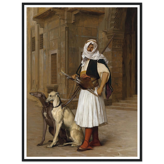 Arnaut and two Whippets (1867) Art Print | Jean Leon Gerome - Framed Poster - 30x40 cm / 12x16″ - Black frame