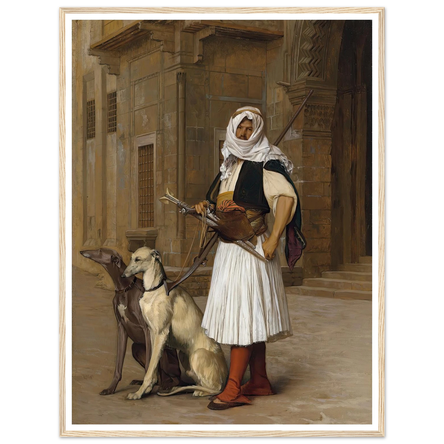 Arnaut and two Whippets (1867) Art Print | Jean Leon Gerome - Framed Poster - 30x40 cm / 12x16″ - Black frame