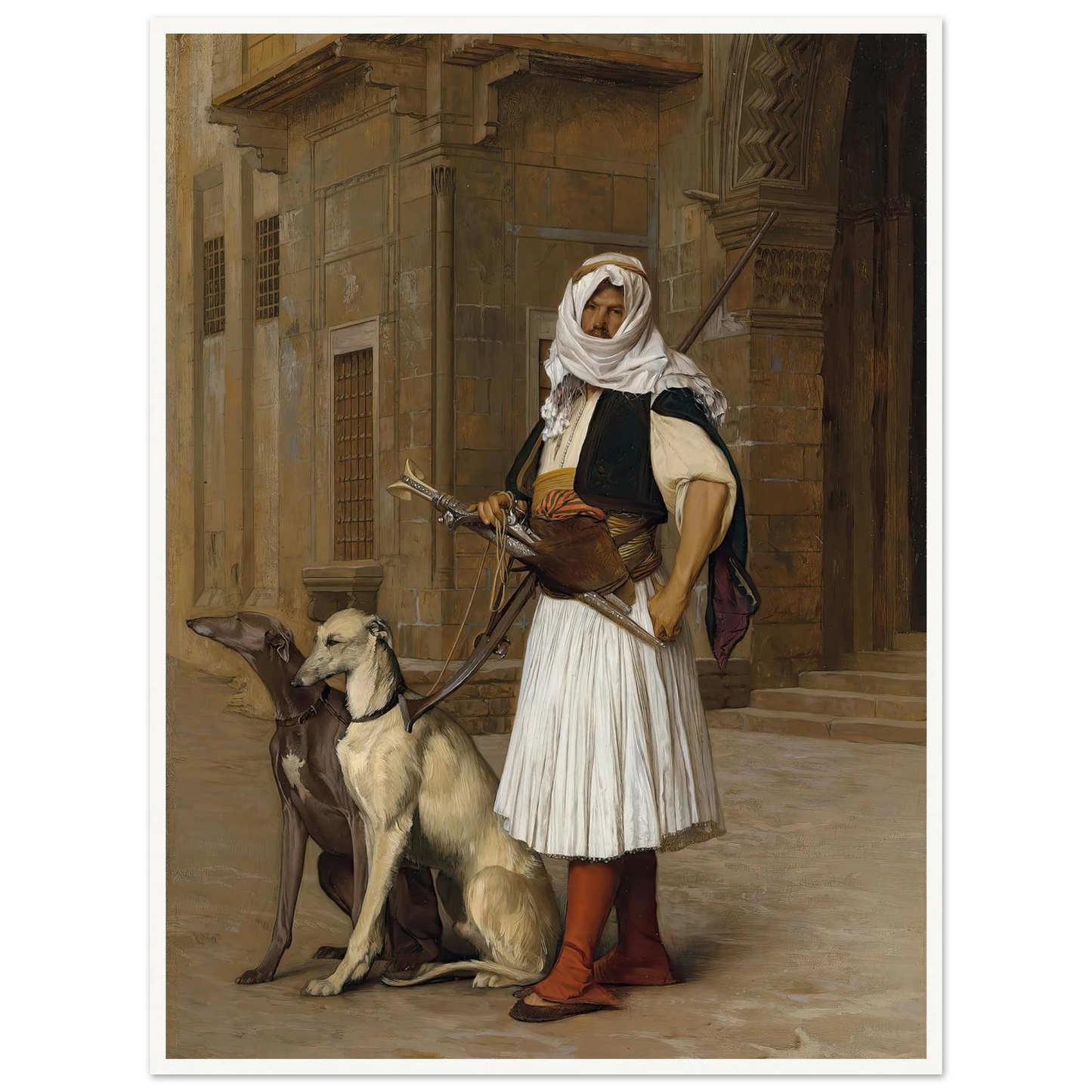 Arnaut and two Whippets (1867) Art Print | Jean Leon Gerome - Framed Poster - 30x40 cm / 12x16″ - Black frame